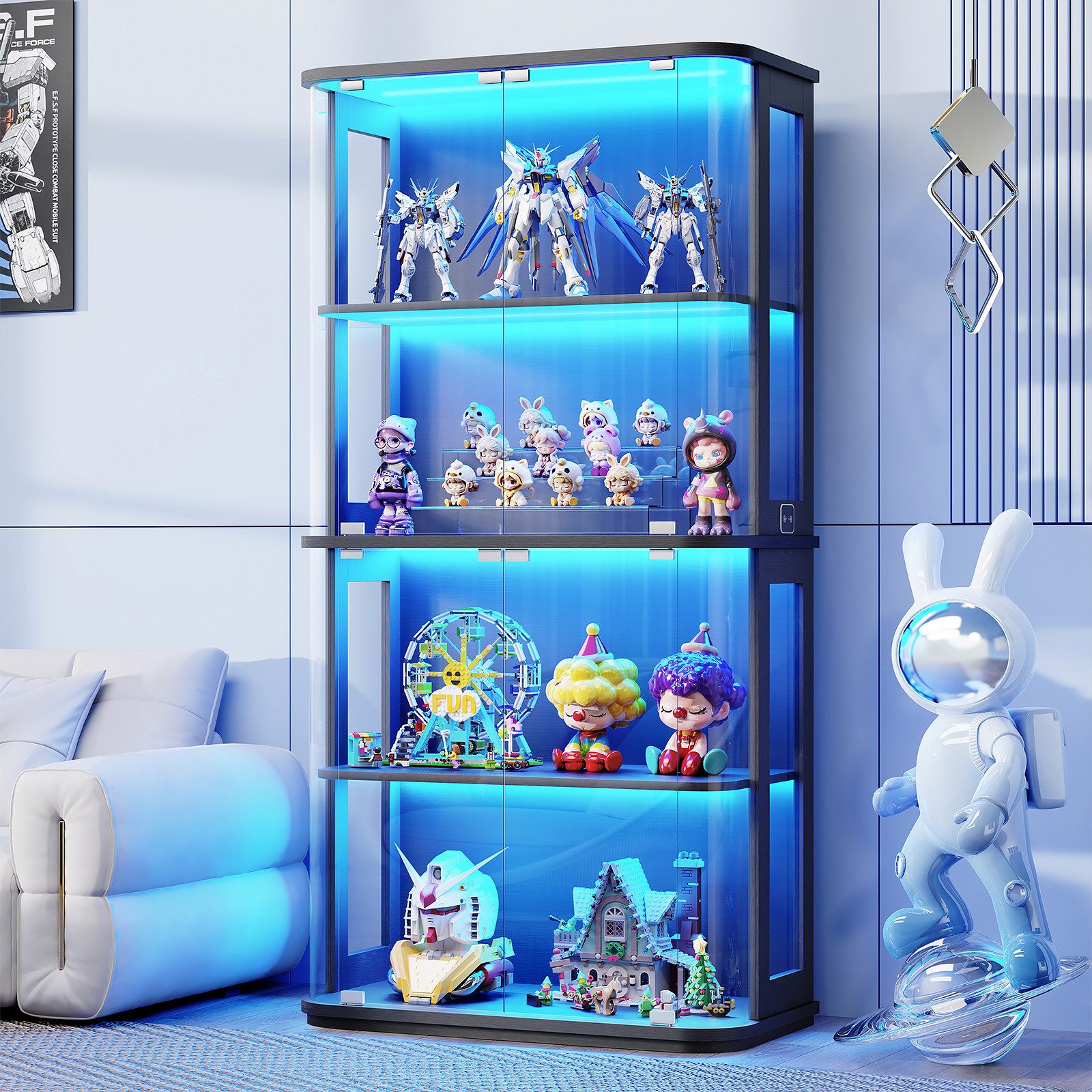 BROTTAR Glasvitrine im Runddesign 4 Ebenen mit LED Beleuchtung & Sensor (1-St) Vitrine für Figuren und Sammlungen