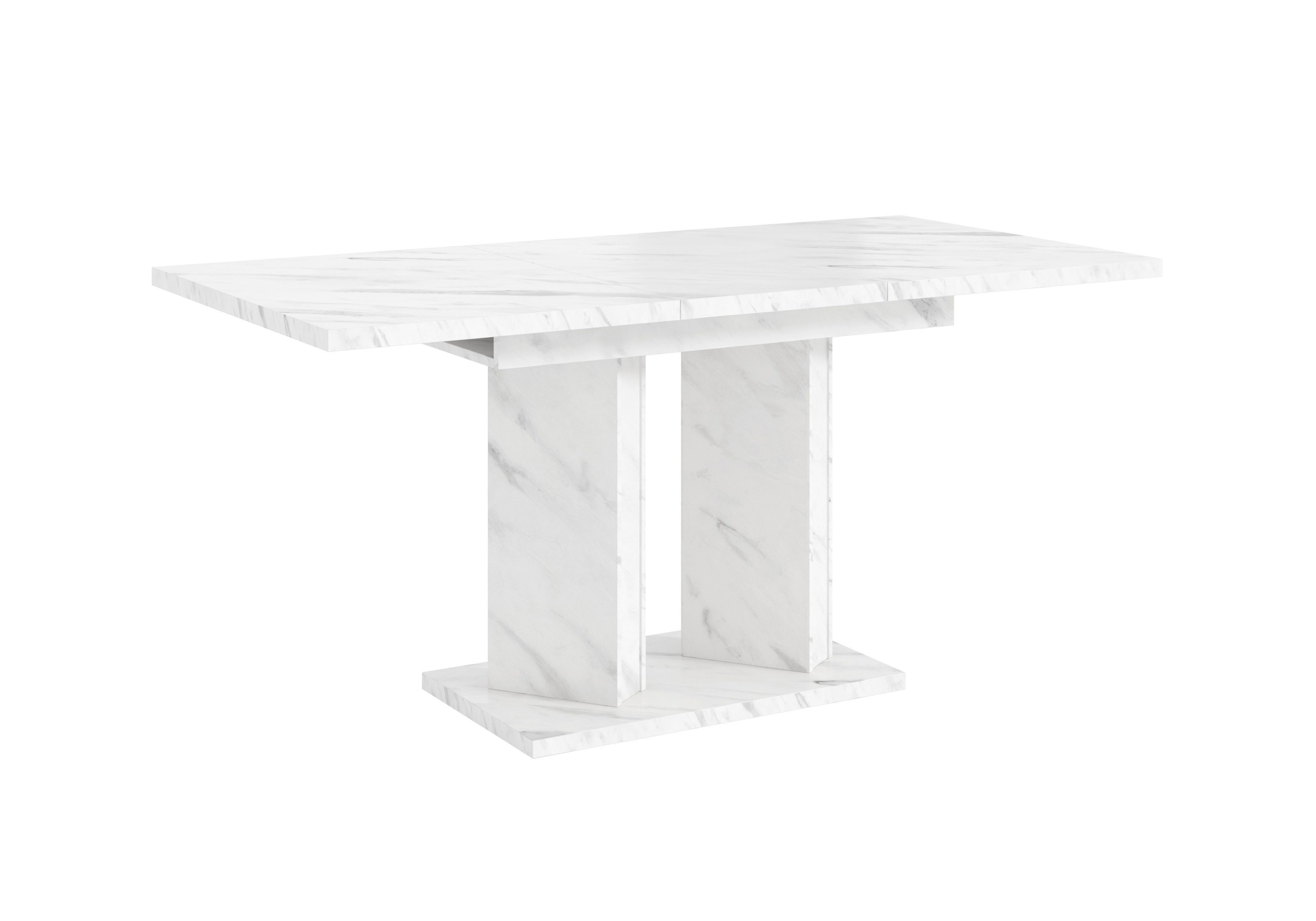 Home Collective Esstisch ausziehbar Tisch Küchentisch Esszimmertisch Ausziehtisch (Esszimmer Küche Wohnzimmer Esstisch erweiterbar), modernes Design Doppel-Säulengestell 120-160x80 cm Weiß Marmor-Optik