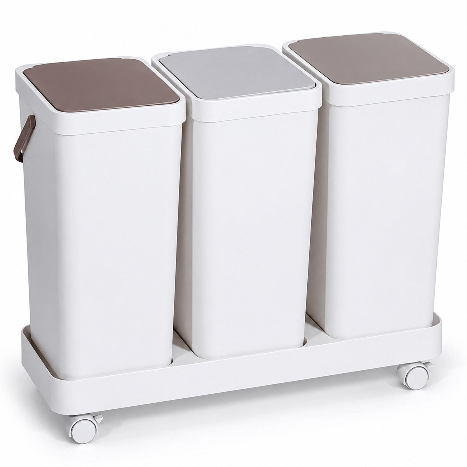 BlingBin Mülleimer 3-er Mülleimer-Set, Küche Mülltrennsystem mit Rollen & Deckel, Herausnehmbare Recycling-Mülleimer für Papier, Kunststoff, Glas