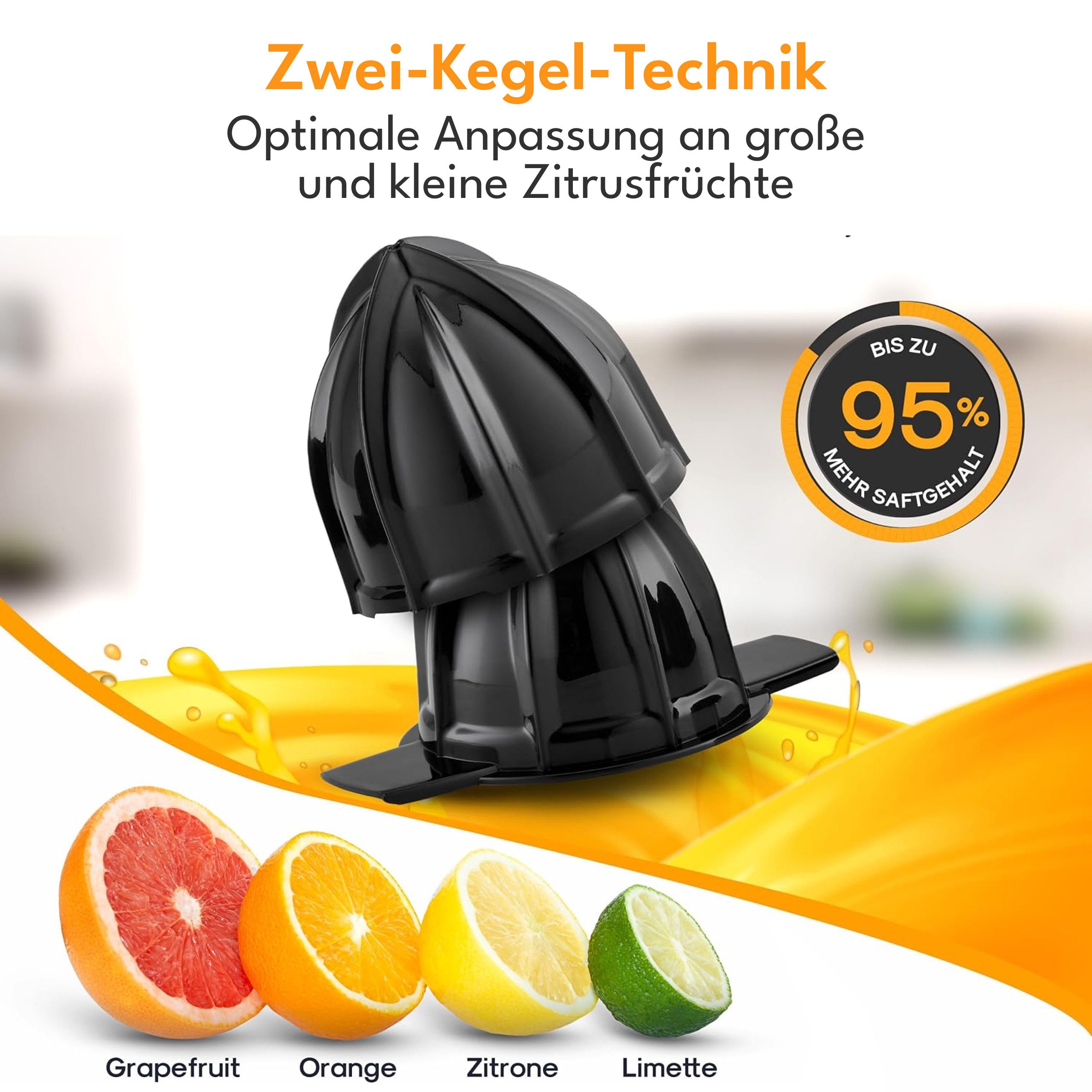 Lebenlang Zitruspresse Saftpresse elektrische Zitronenpresse Orangenpresse, 40,00 W, BPA-freie, zwei Drehrichtungen, spülmaschinenfest, Auto ON/OFF