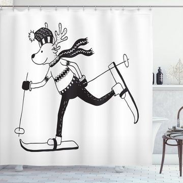 Abakuhaus Duschvorhang Moderner Digitaldruck mit 12 Haken auf Stoff Wasser Resistent Breite 175 cm, Höhe 180 cm, skandinavisch Skifahren Lustiges Ren