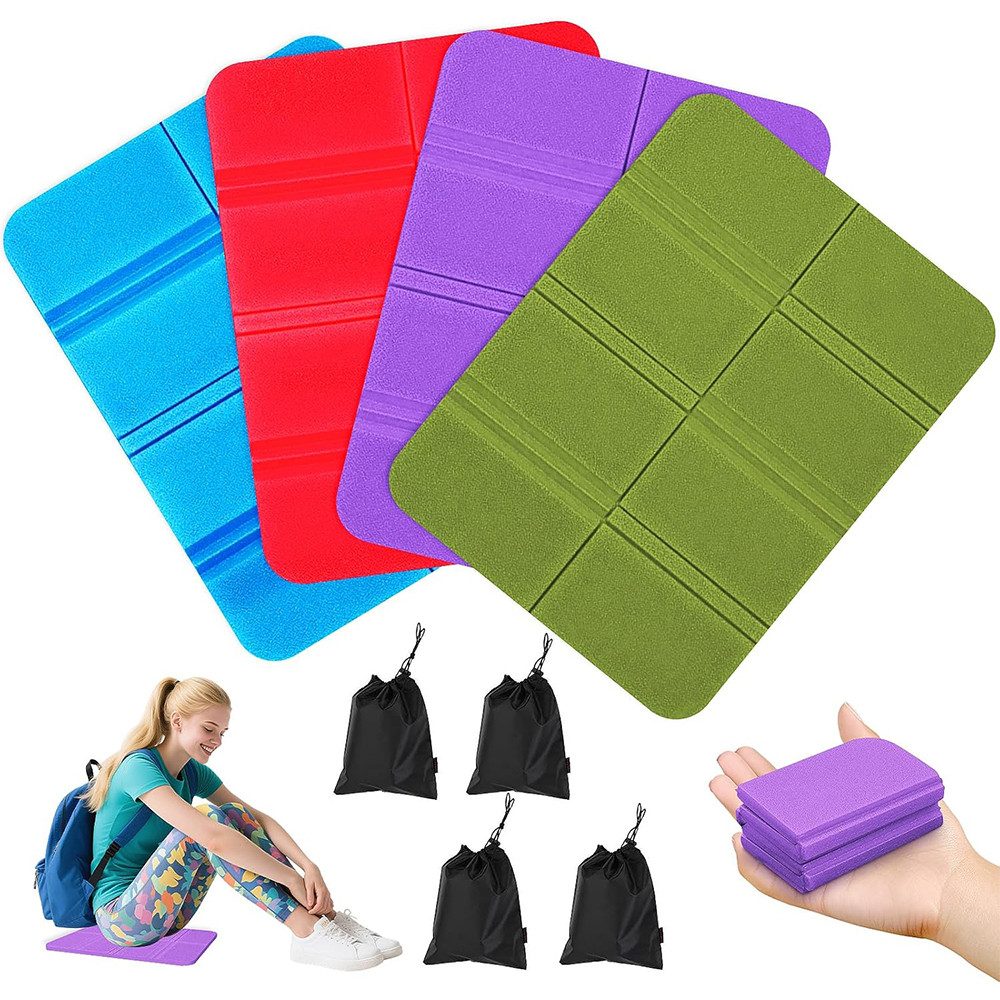 AFKSMILE Stuhlkissen 4 Stück Sitzkissen Outdoor Faltbar, XPE Wetterfest Faltbar Wasserdicht, Outdoor Sitzunterlage mit 4 Aufbewahrungstasche für Wandern Picknick