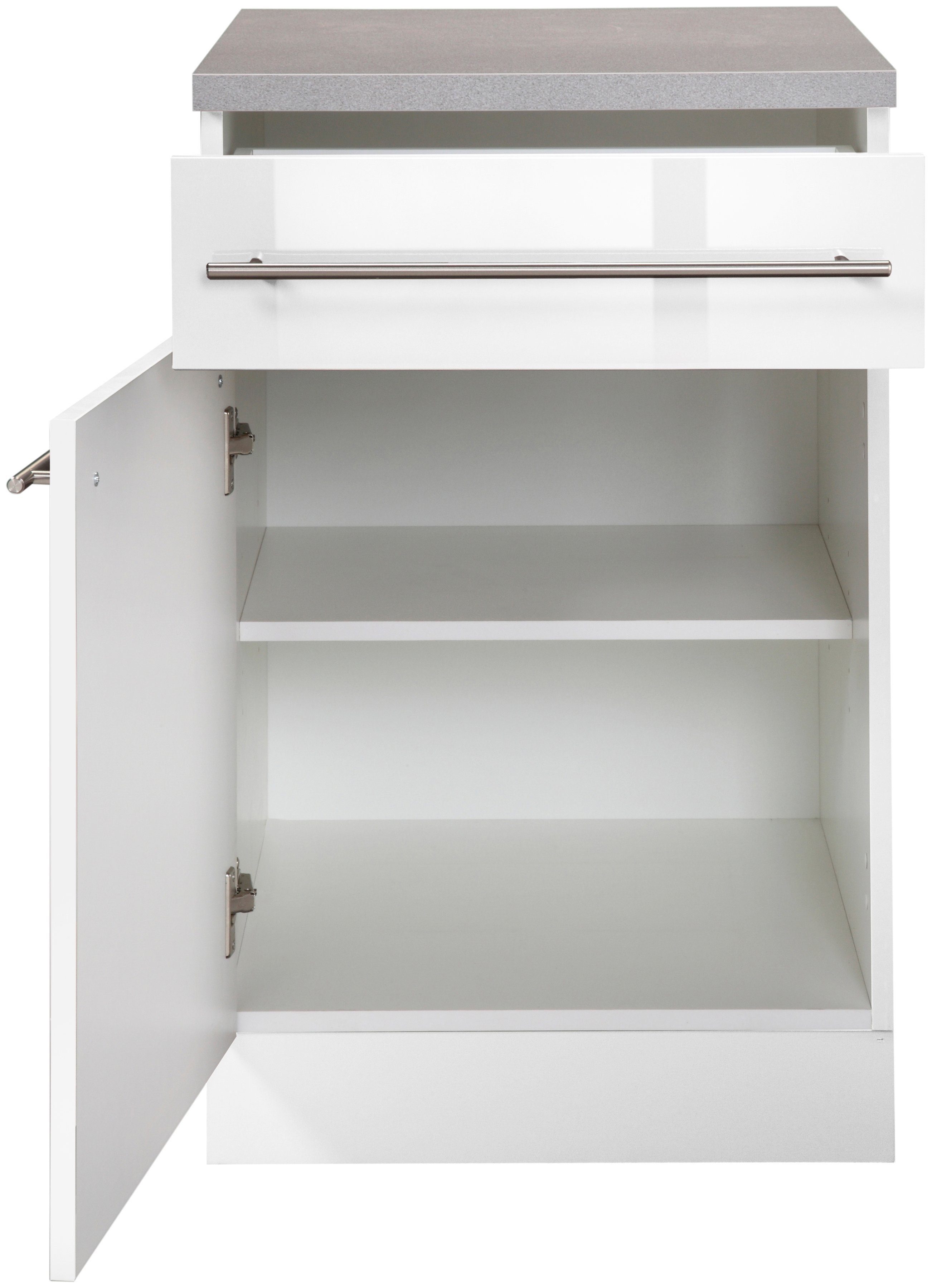 wiho Küchen Unterschrank Chicago 50 Weiß cm | 1 1 und Weiß breit, Schubkasten Glanz Tür