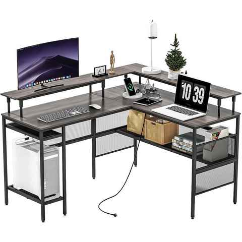 AMZCHEF Computertisch CE-SZ001-BK-OT (Eingebauter USB-Anschluss, Eingebaute Steckdose, LED-Licht,Tische), Materialien in Desktop-Qualität
