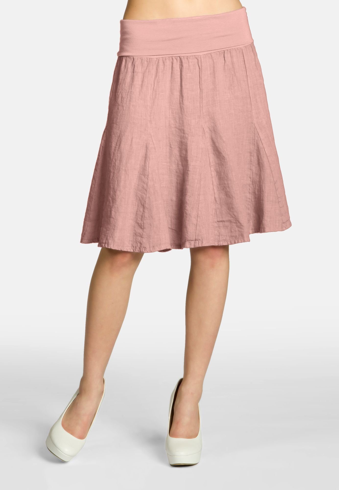 Caspar Faltenrock RO014 Damen Midi Leinenrock knielang mit figurfreundliche günstig online kaufen