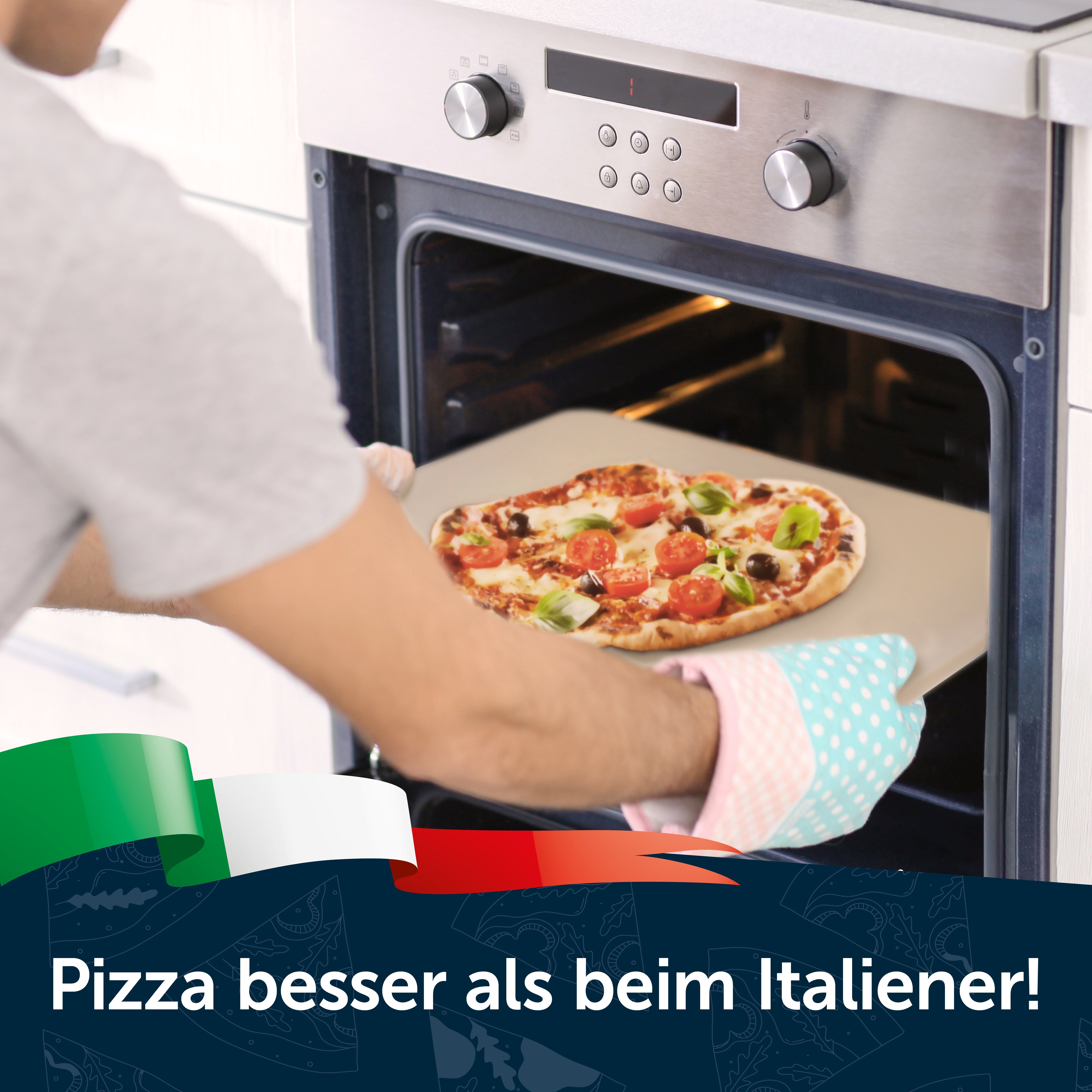 Blumtal Pizzastein für Backofen & Gasgrill inkl. Pizzaschieber - Pizzastein rechteckig, Cordierit, (für knusprigen Pizzaboden wie vom Italiener, auch für Brot und Flammkuchen ideal geeignet)