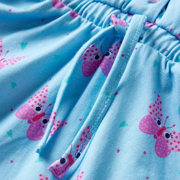 vidaXL A-Linien-Kleid Kinderkleid mit Knöpfen Ärmellos Schmetterling-Muster Blau 92