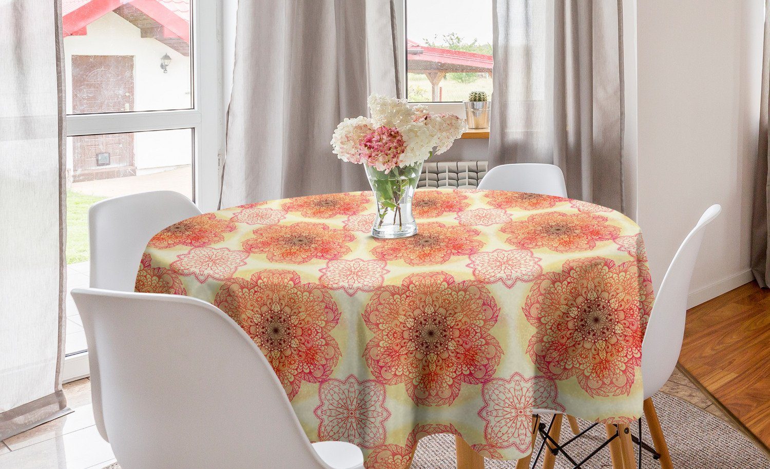 Dekoration, Red Abdeckung Abakuhaus Esszimmer Küche Tischdecke Tischdecke Mandala für Blüten-Blumen Kreis