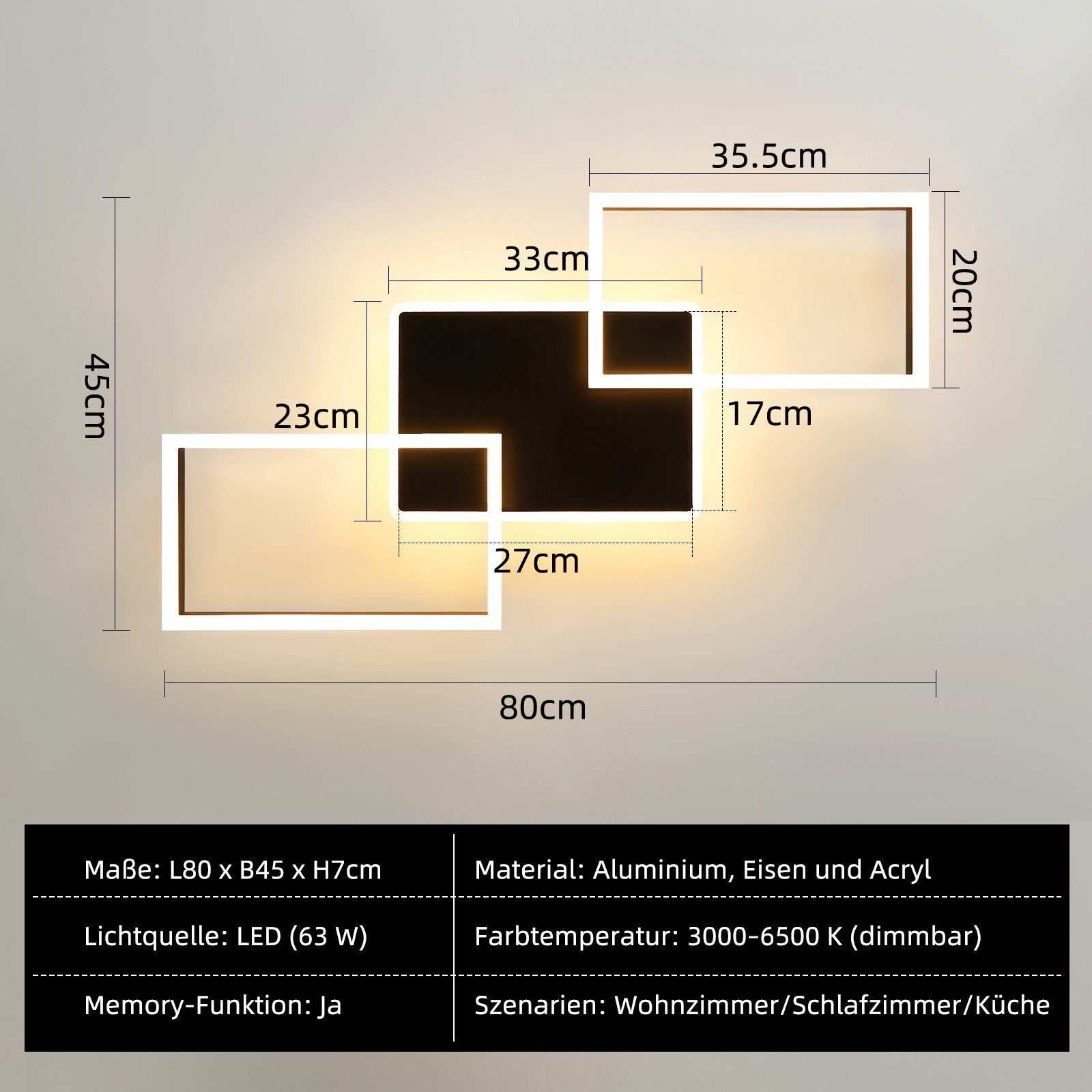 ZMH Deckenleuchten Rahmen Rautenförmige 48W/63W Schlafzimmer Dimmbar, LED f günstig online kaufen