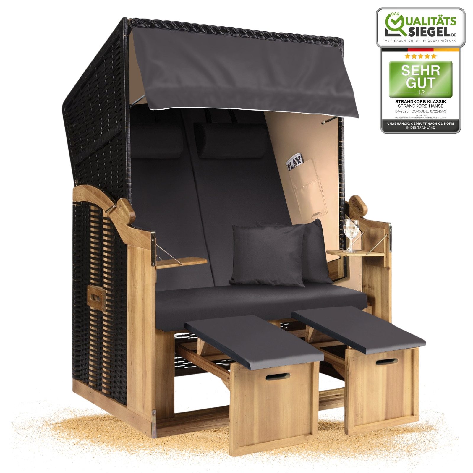 Strandkorb Hanse Strandkorb Strandkorb 2-Sitzer Ostsee Volllieger Beige Anthrazit, BxTxH: 120x80x160 cm, Ostsee Volllieger, Ostsee 2-Sitzer Modell 2025, Stabiles Wacholder mit handgefertigtem Polyrattangeflecht