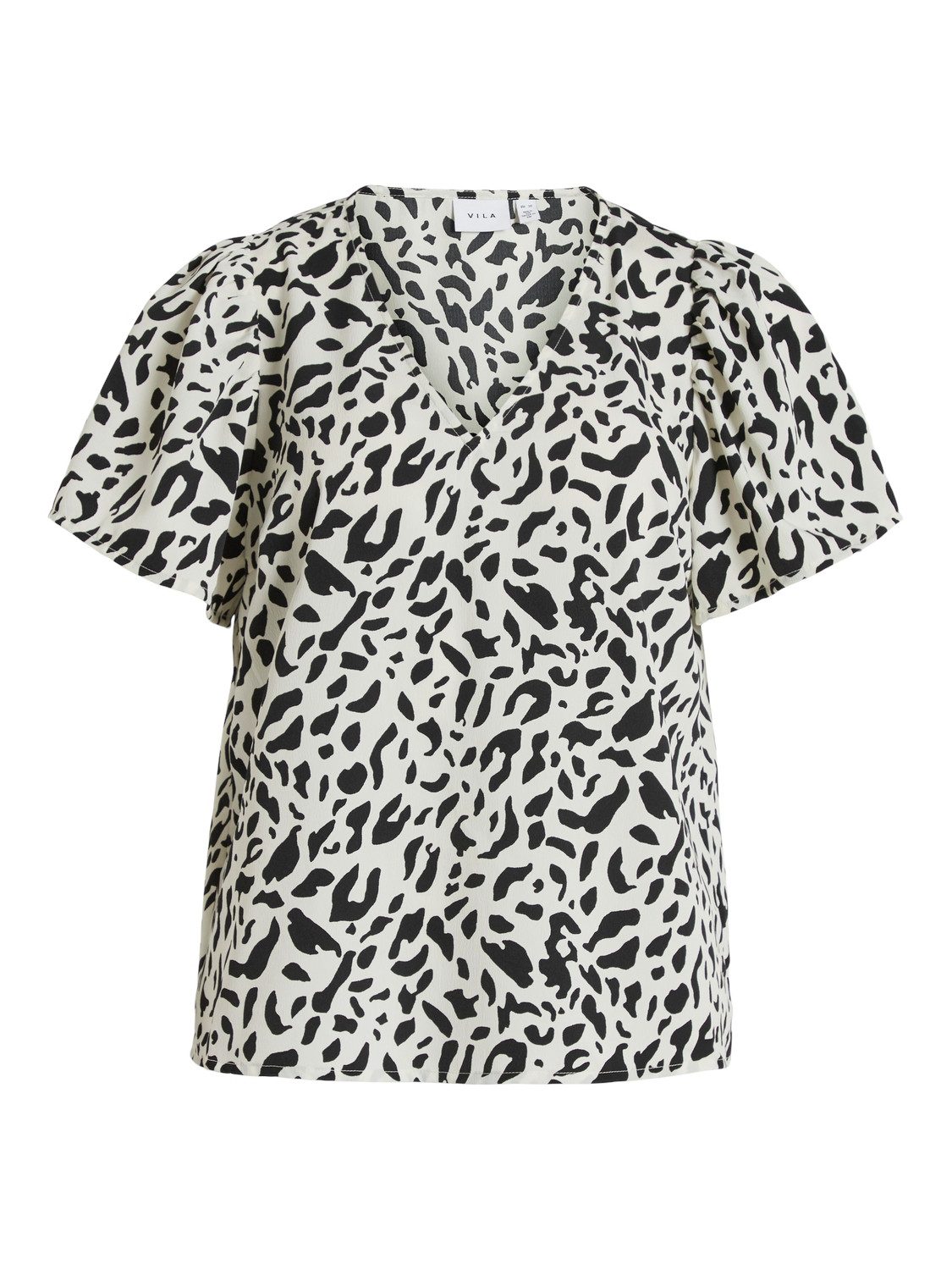 Vila T-Shirt Lockeres mit Volant Schultern Kurzarm für Damen Recyceltes Material nachhaltig Normal Fit ohne Kragen Kurzarm