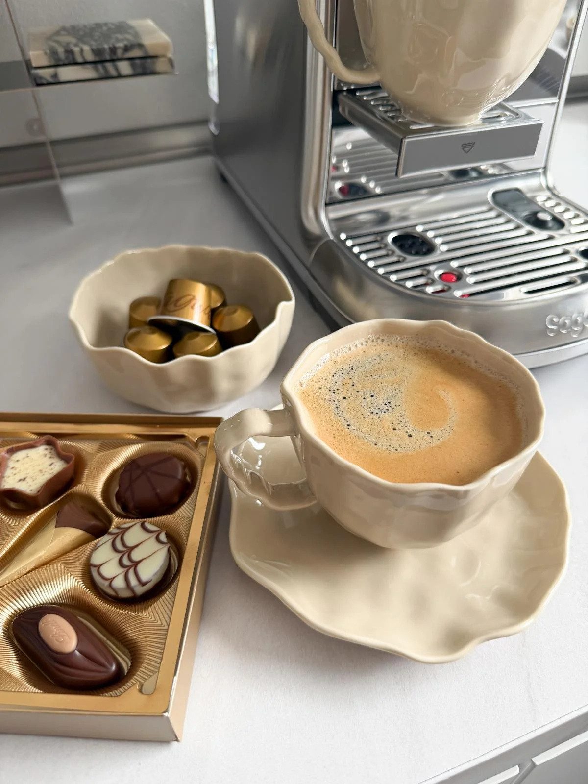 EmirtexHome Espressotasse Angles Espresso 6er Set I Beige, 12-tlg., Porzellan