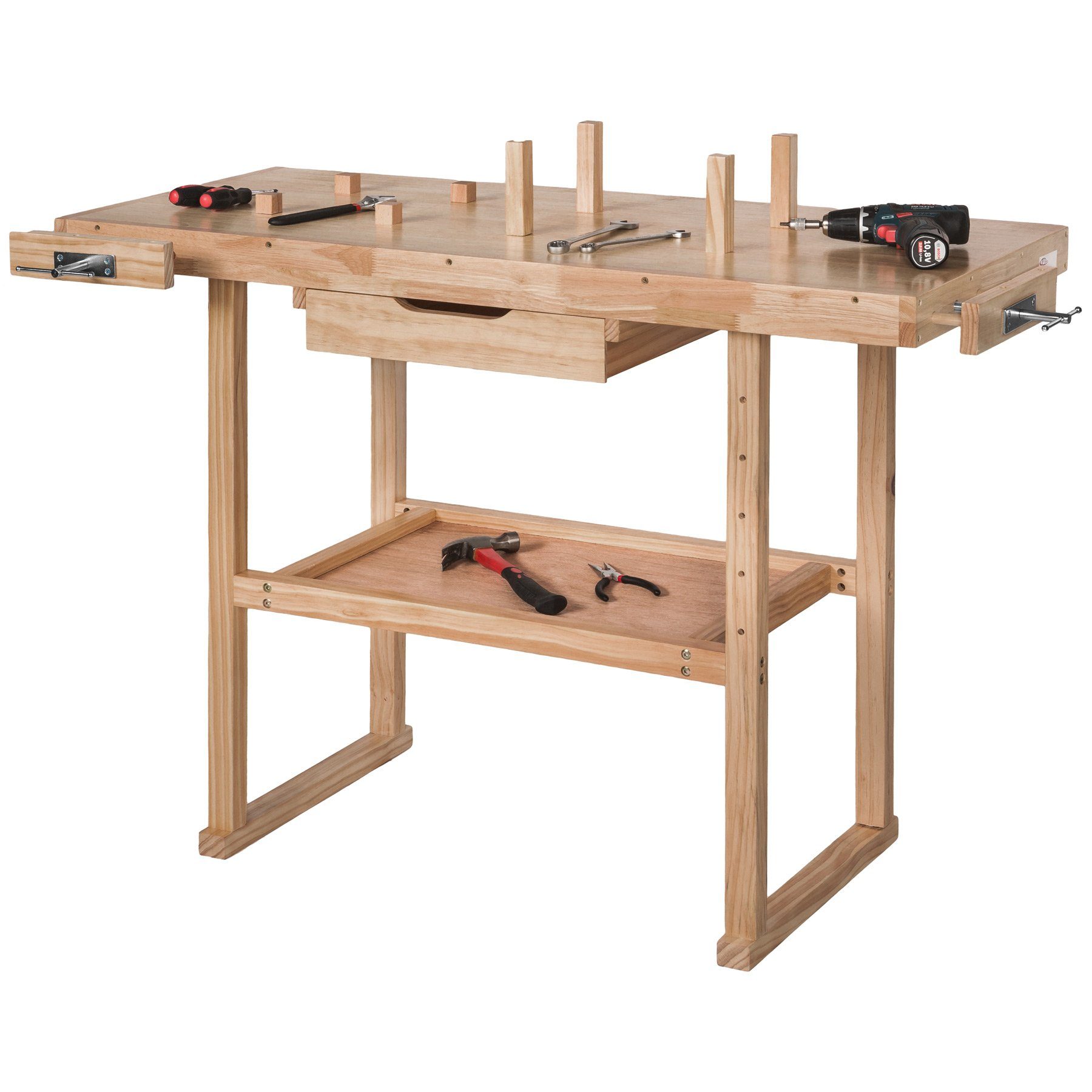 tectake Werkbank Holzwerkbank, mit 2 Schraubstöcken