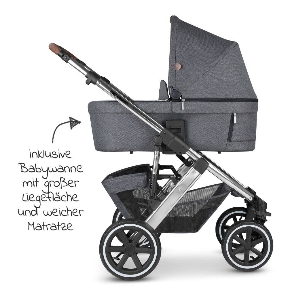 ABC (7-tlg), 4 Edition Air Babywanne, Diamond Regenschutz Lufträdern, Kombi-Kinderwagen - mit - Design Buggy Sportsitz, Asphalt, Salsa Kinderwagen