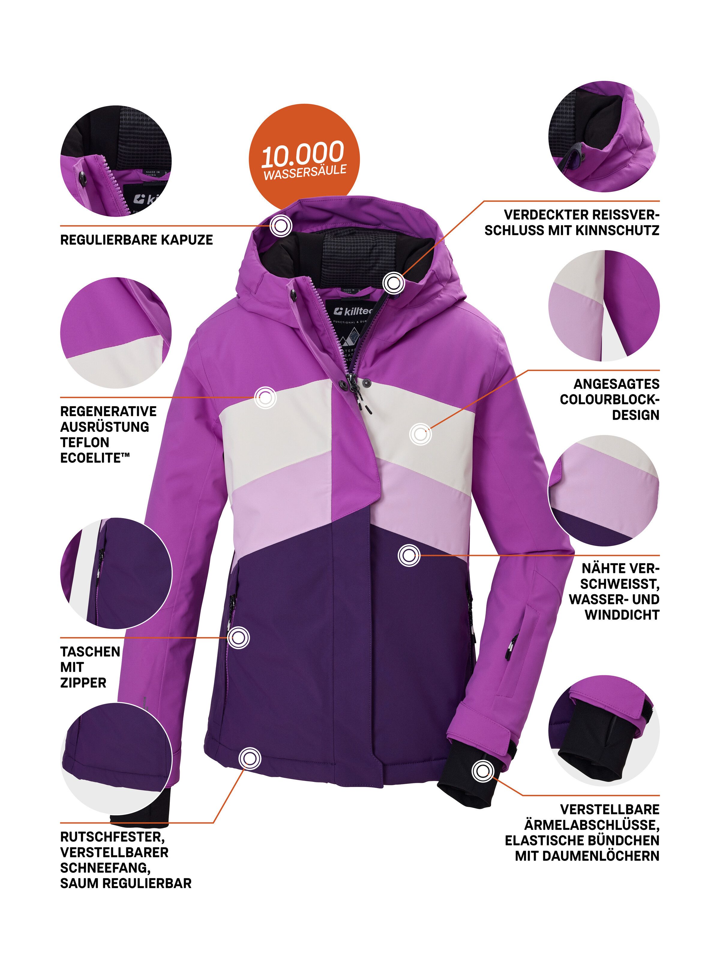 Killtec Skijacke KSW 196 GRLS SKI JCKT Wind- und wasserdichte Skijacke mit verstellbaren Details – Bild 5 von 5