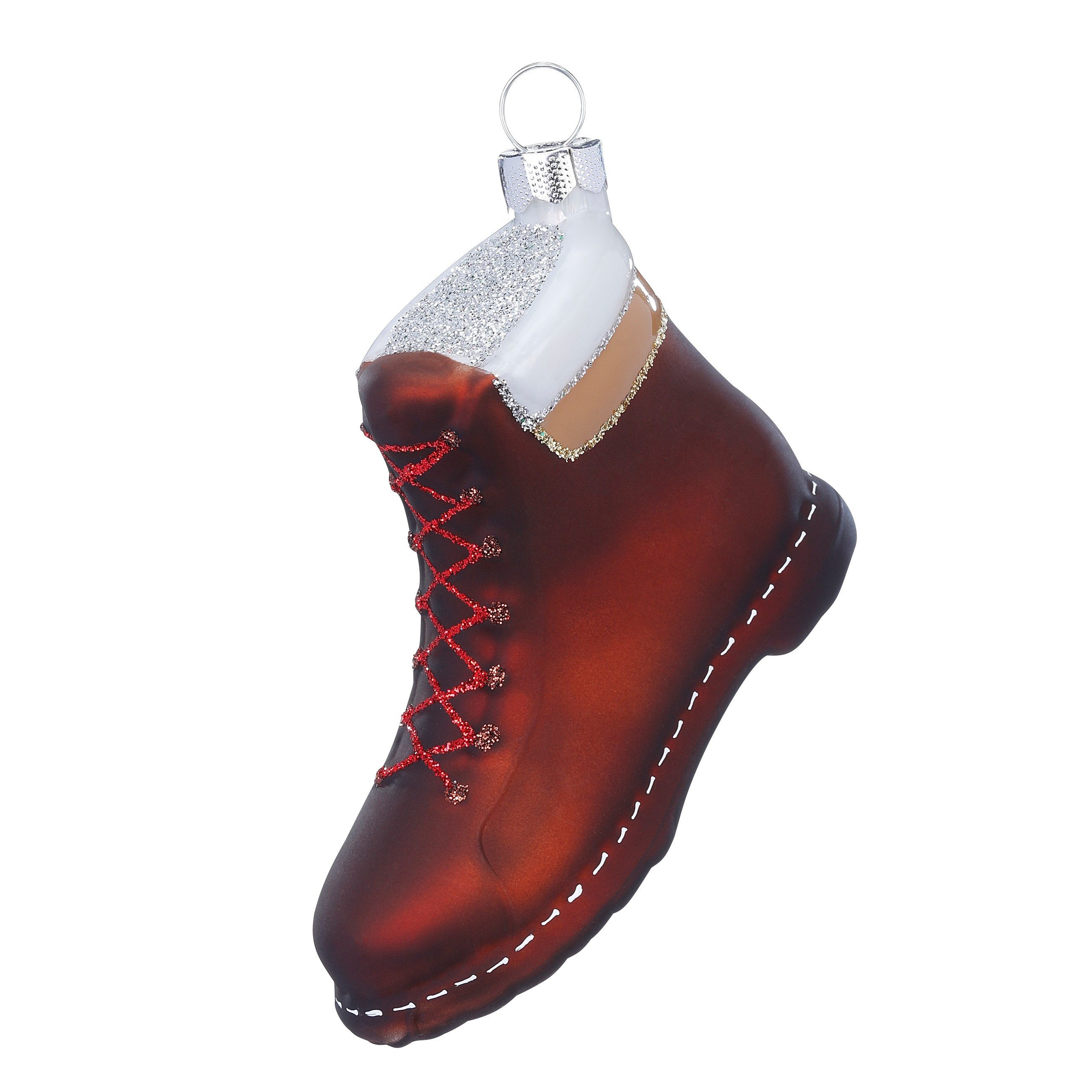 Holly & Jolly Christbaumschmuck, Christbaumschmuck Glas 10cm Wanderschuh Figur Braun