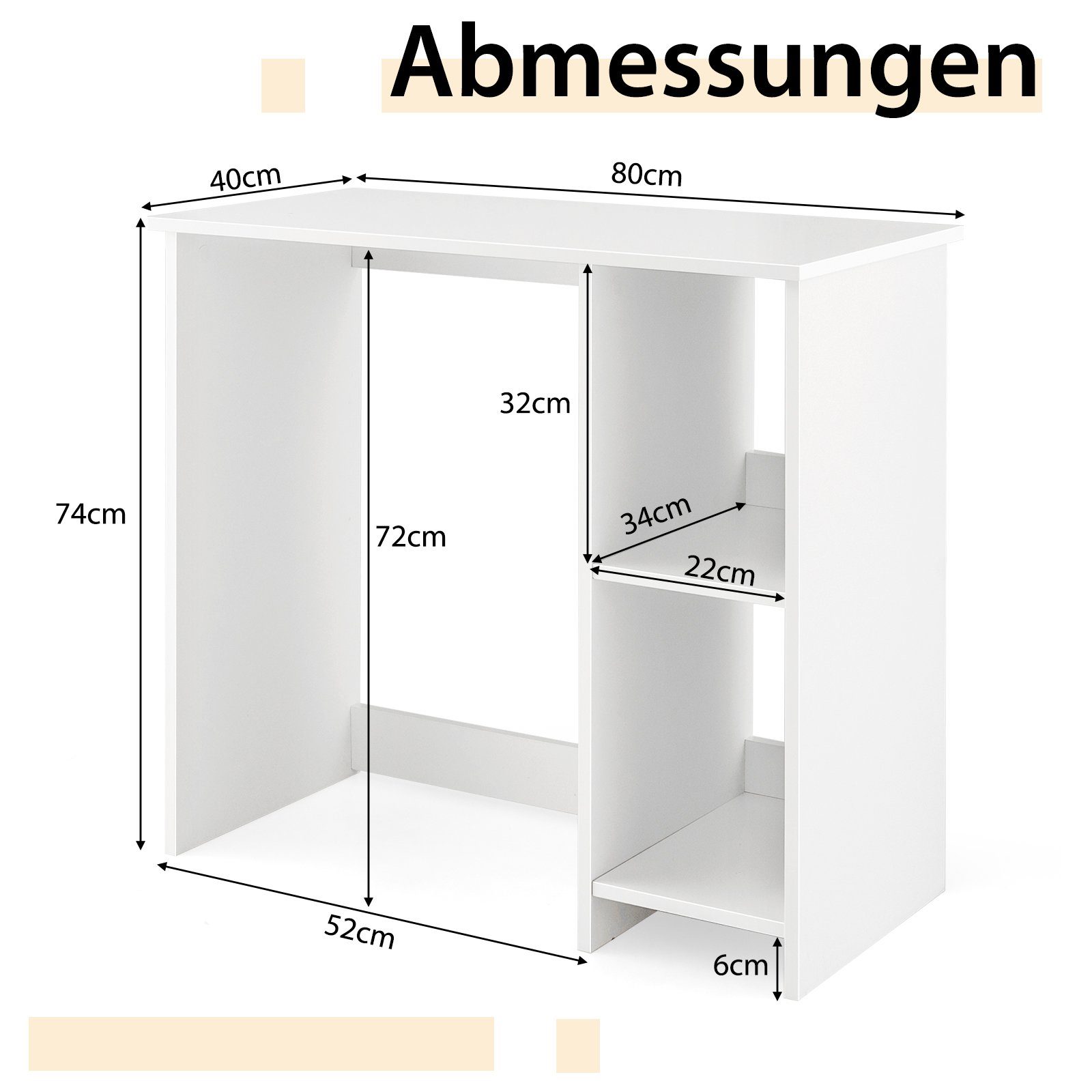 COSTWAY Schreibtisch, mit 2 Fächern, für kleine Räume, bis 130kg, 80x40x74cm