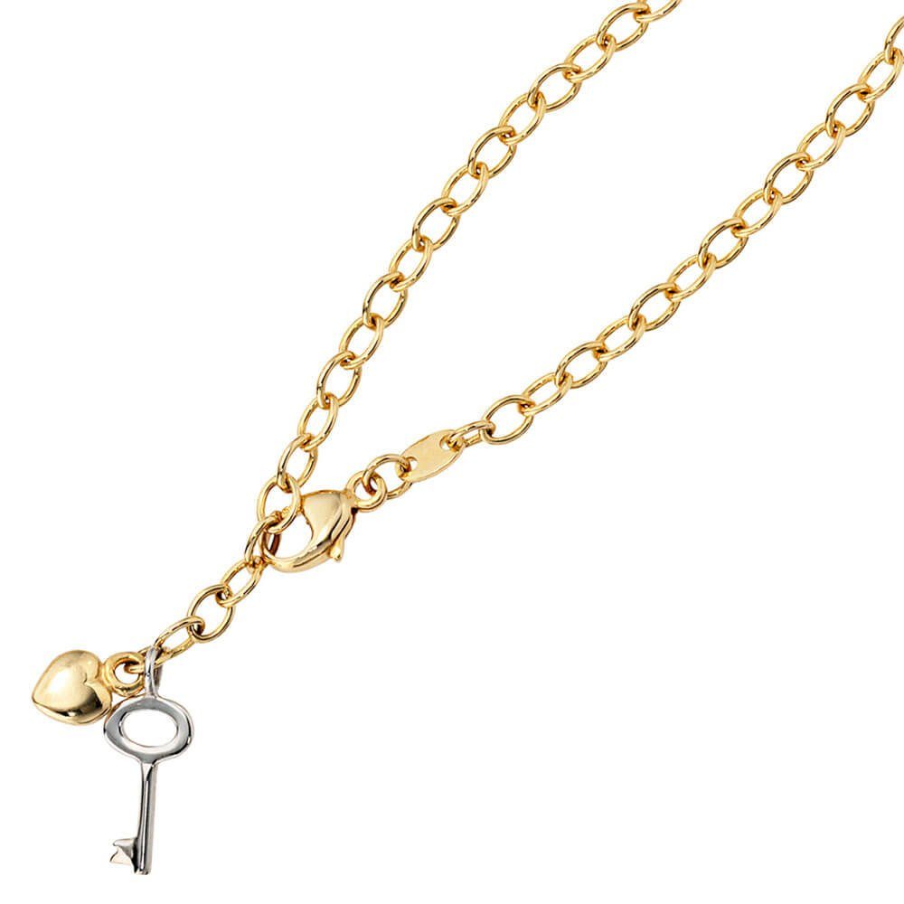 Schmuck Krone Fußkette Fußkettchen Herz mit Schlüssel, 585 Gold, Gold 585