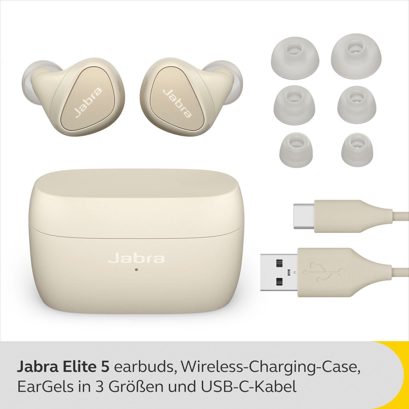 Jabra Elite 5 wireless (Active Gold/beige aktiver Alexa, Noise Siri, (ANC) Google Geräuschunterdrückung (ANC), Cancelling Bluetooth, In-Ear-Kopfhörer Assistant, hybrider mit