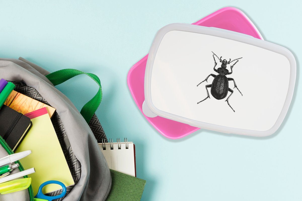 (2-tlg), und Kunststoff, Vintage Insekten, rosa Käfer Kunststoff weiß - Snackbox, Brotdose Brotbox Kinder, Lunchbox MuchoWow Erwachsene, - - für Mädchen, Schwarz