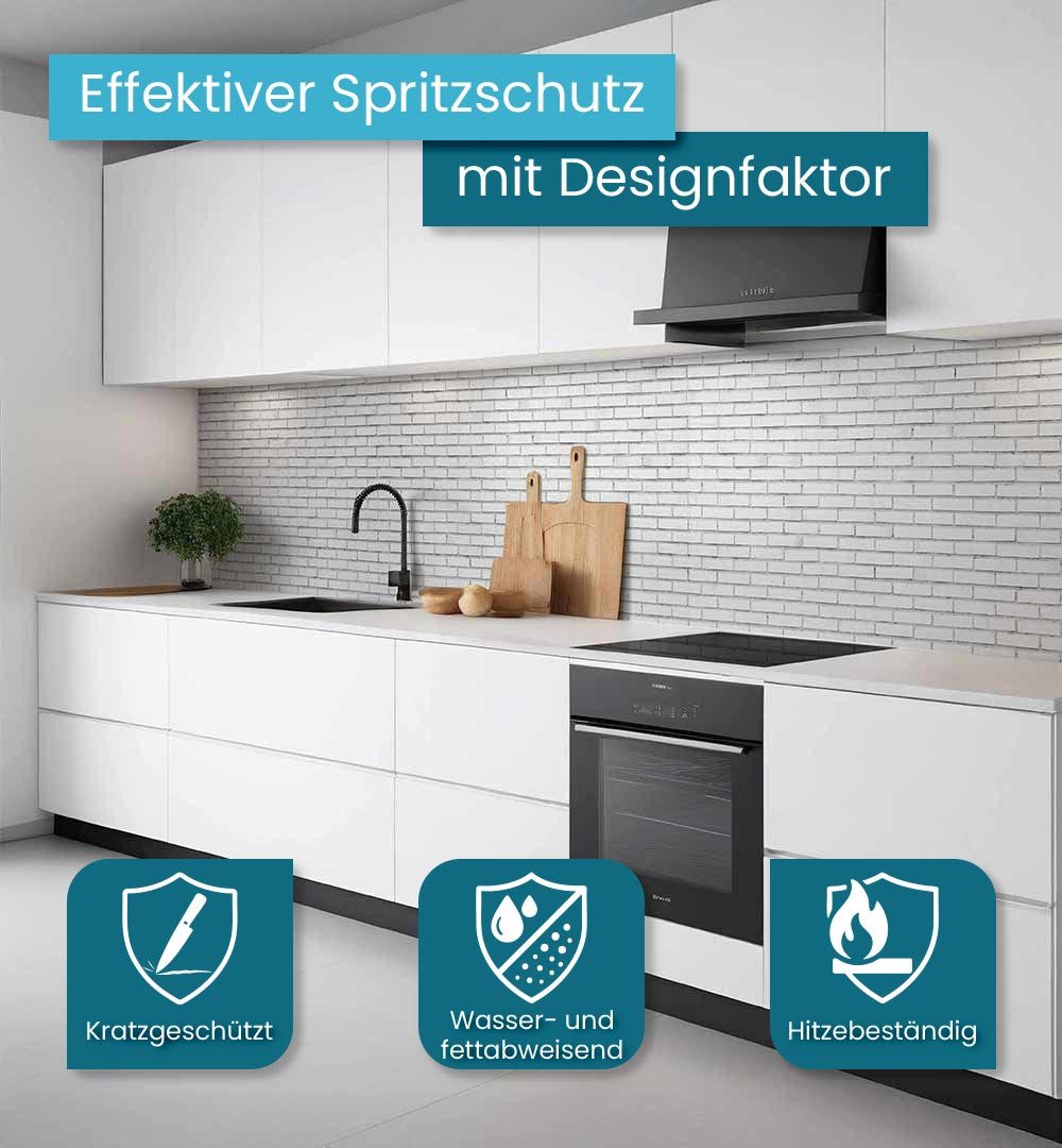 MyMaxxi Küchenrückwand Küchenrückwand selbstklebend weiße Ziegelsteine Spritzschutz Folie, (Klebefolie Küchenrückwand aufgerollt B 180 cm x H 60 cm), Weiße Kacheln B 180 cm x H 60 cm