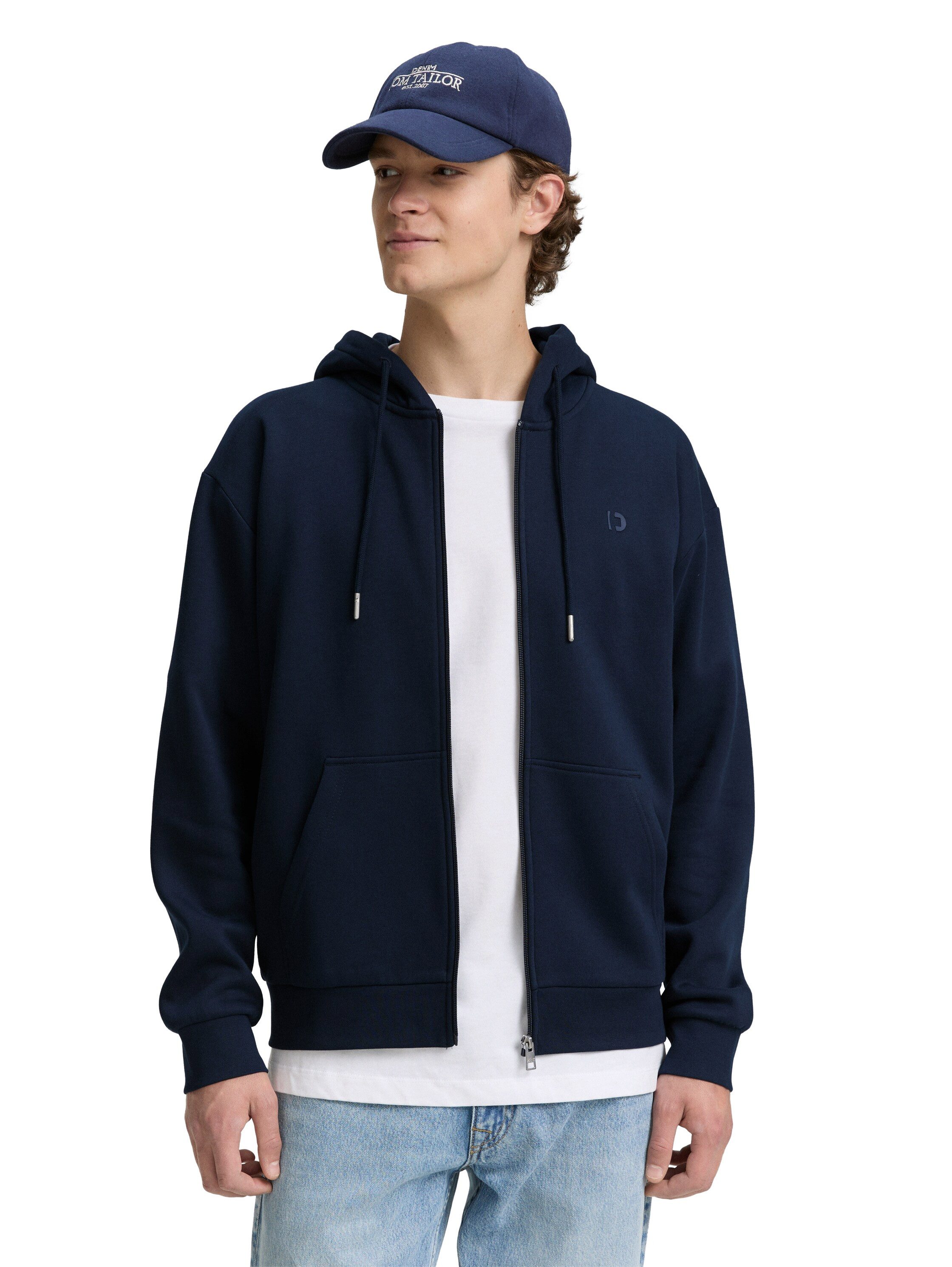 TOM TAILOR Denim Kapuzensweatjacke mit Logostickerei