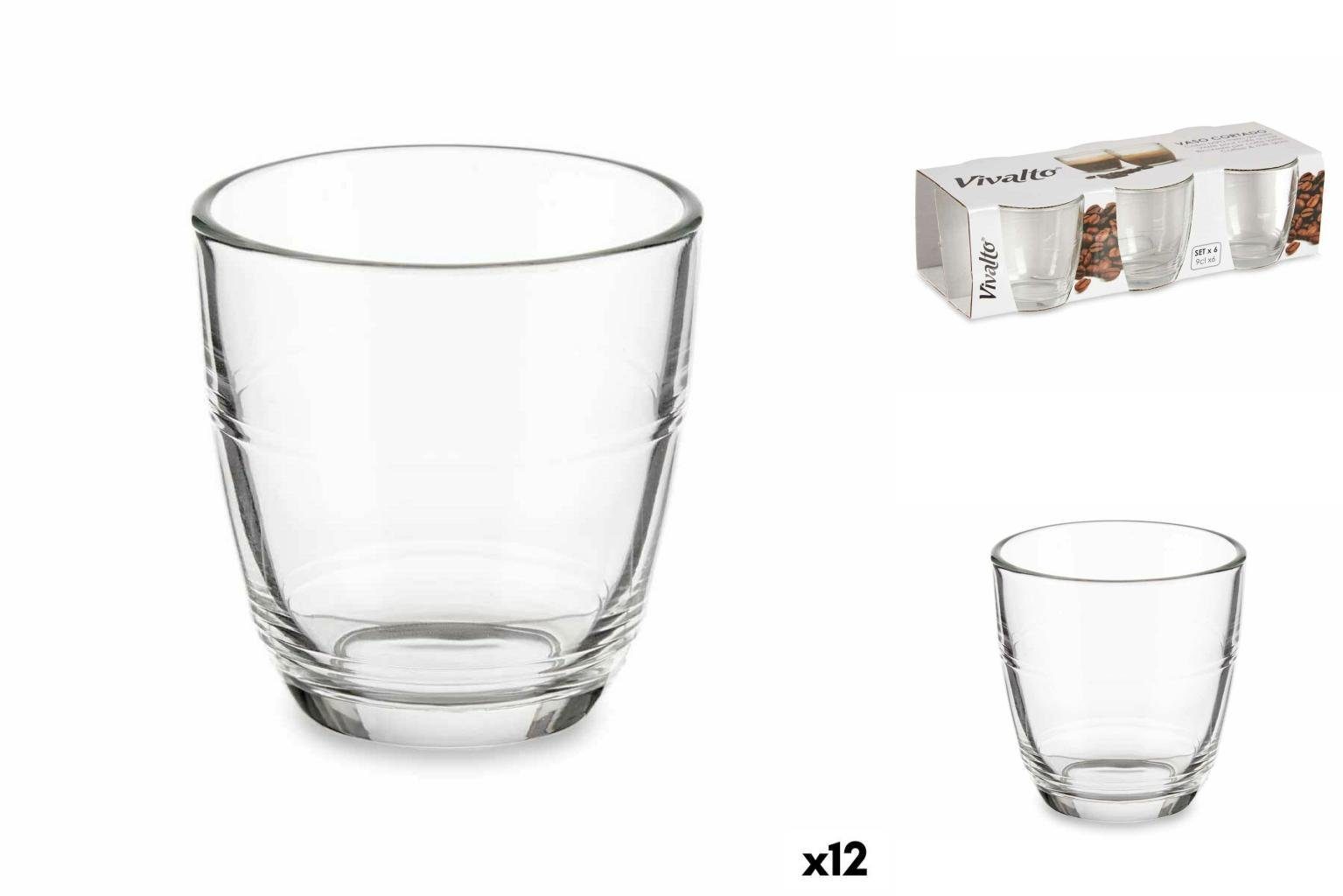 Vivalto Glas Gläserset Durchsichtig Glas 90 ml 12 Stück, Glas