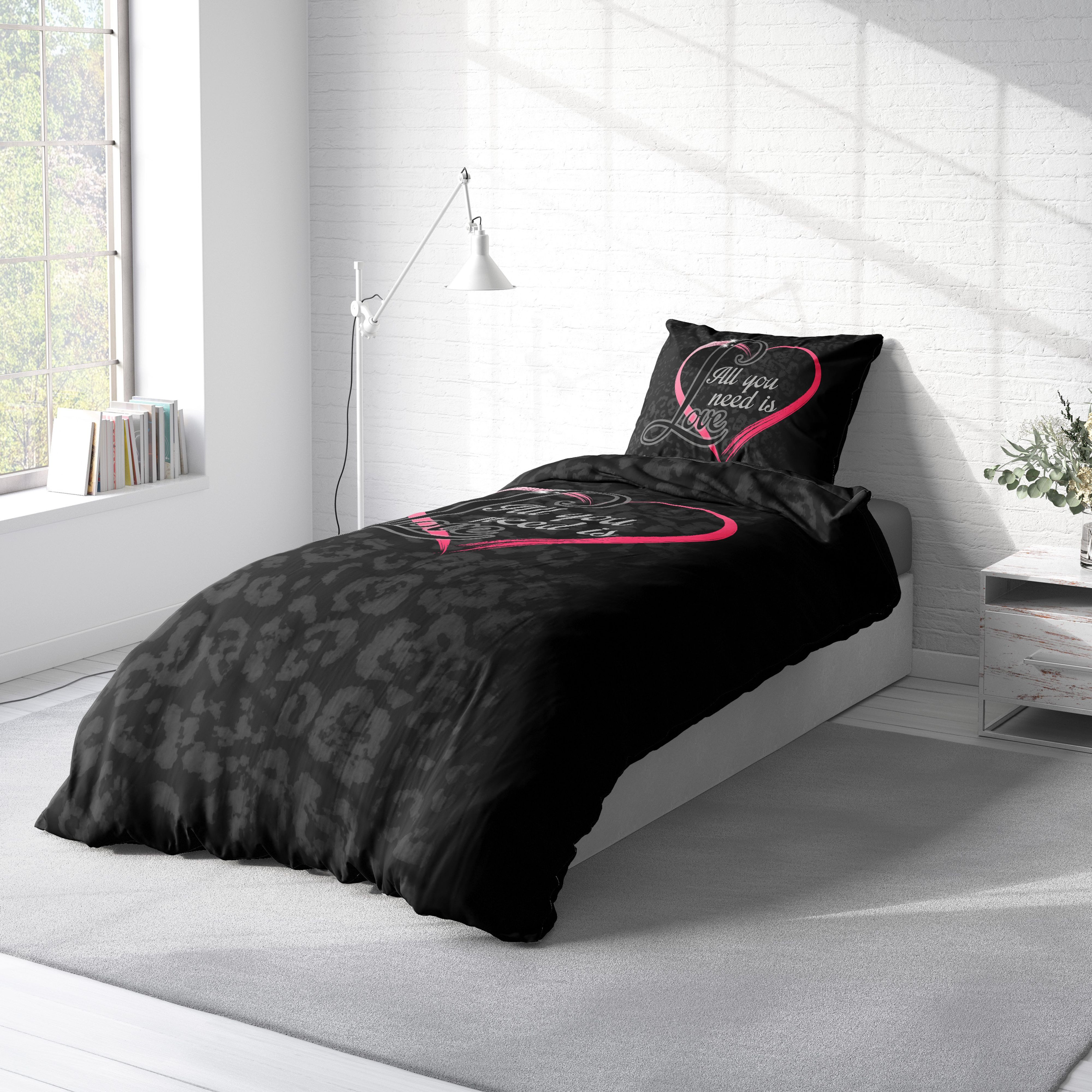One Home Bettwäsche Schriftzug, Mikrofaser, 2 teilig, Leopardenfell Love Herzen, Normalgröße – Bild 3 von 5