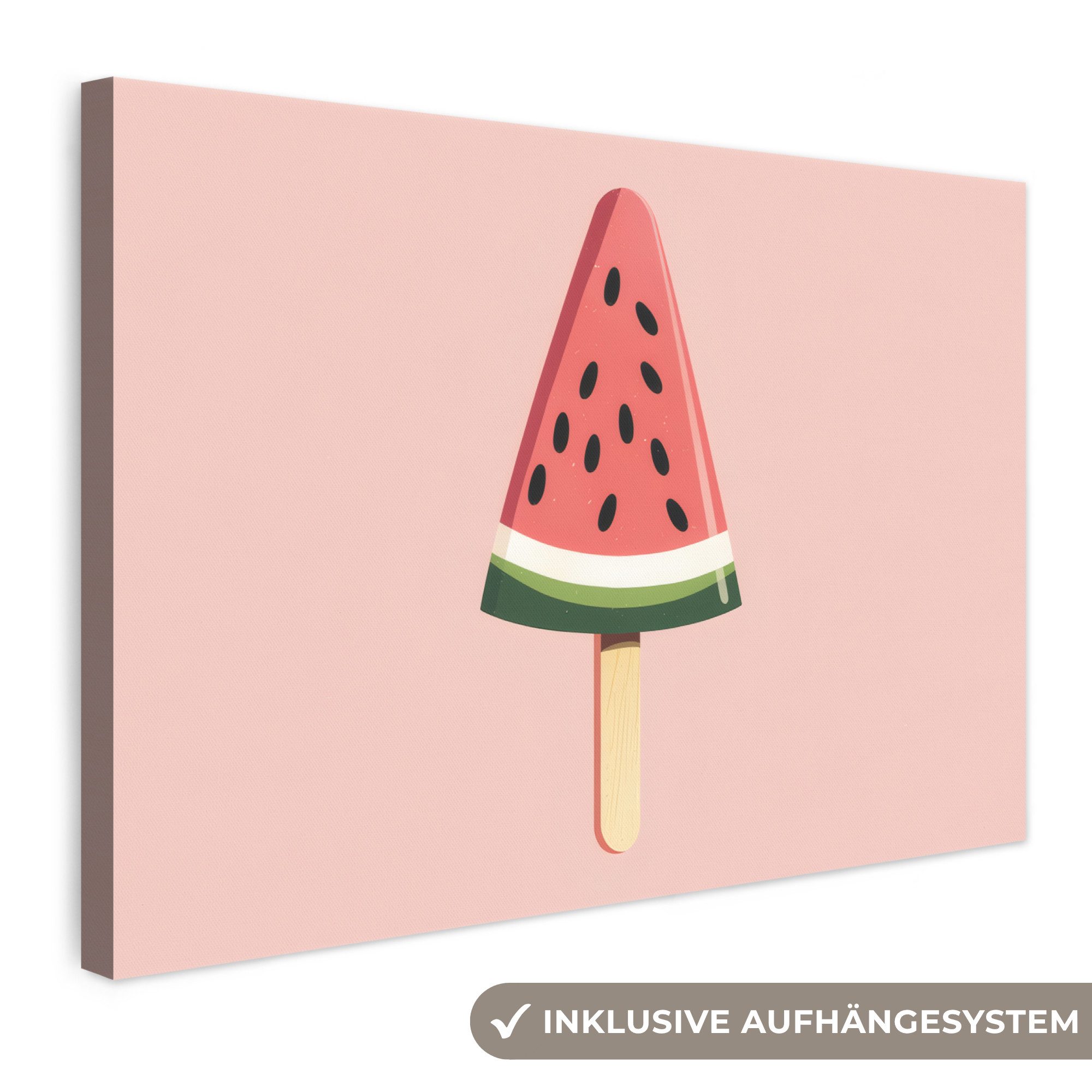 OneMillionCanvasses® Leinwandbild Wassermelone - Eiscreme - Kerne - Rot, Fotodruck (1 St), Leinwand Bilder Klein, Wand Dekoration Aesthetic 30x20 cm