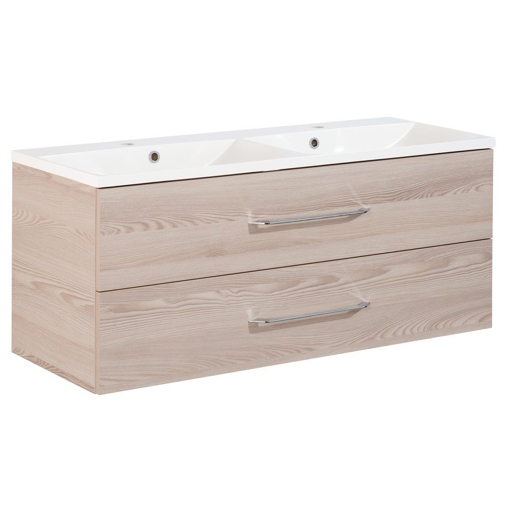 FACKELMANN Waschbeckenunterschrank B.clever Doppelwaschtischset 120cm Korpusfarbe: Alaska-Esche