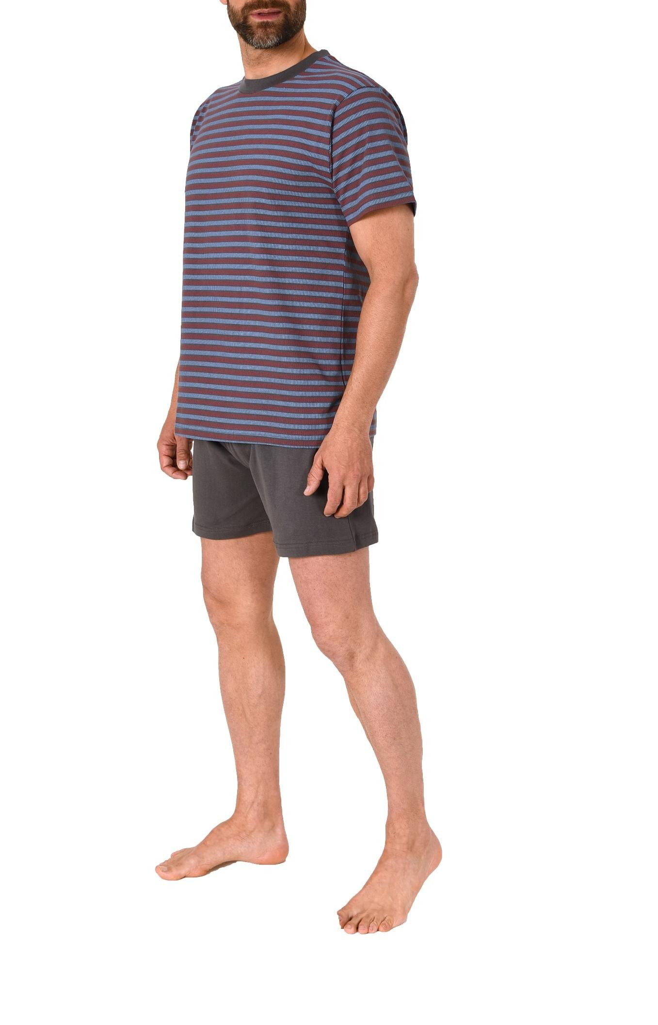 Pyjama Herren Schlafanzug kurzarm Pyjama Shorty in Streifenoptik