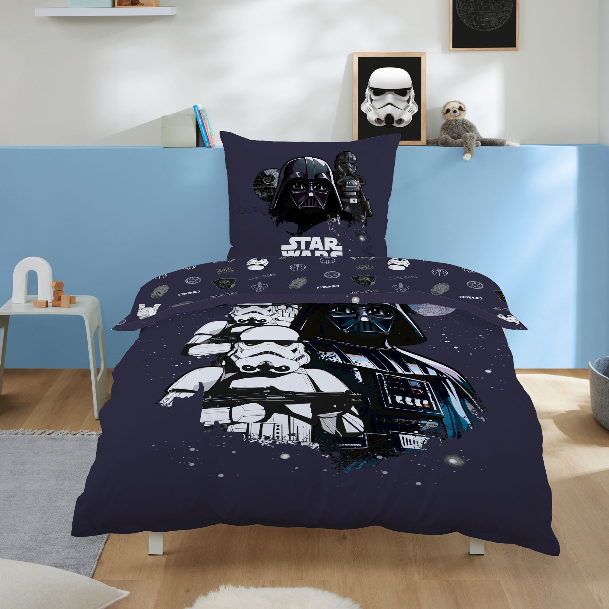 Familando Kinderbettwäsche Star Wars "Darth Vader" 135x200cm 80x80cm 100% Baumwolle, Renforcé, 2 teilig, mit Reißverschluss