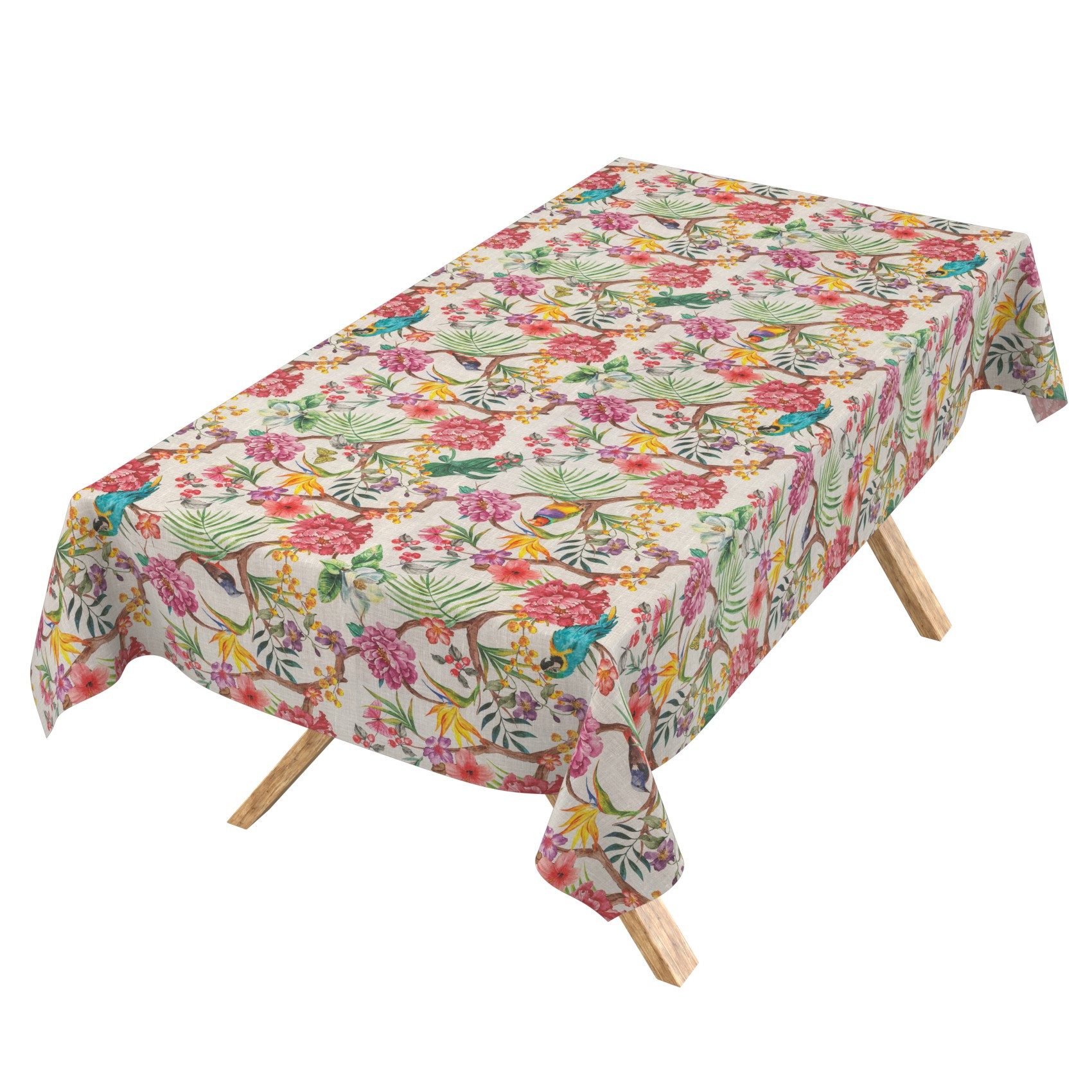 ANRO Tischdecke abwaschbar Bilbao Stoff Premium Tropisch Papagei Tischtuch (Einzelstück 1-tlg), Stoff schmutzabweisend 90x130cm Tropisch Bunt