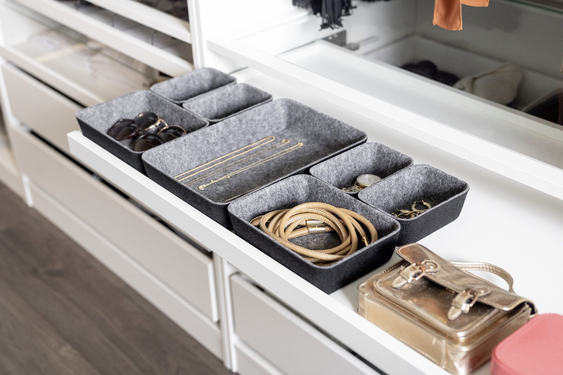 WENKO Organizer (Set, 7 St), Aufbewahrungsboxen für Schubladen, 3 Größen, recycelter Polyesterfilz