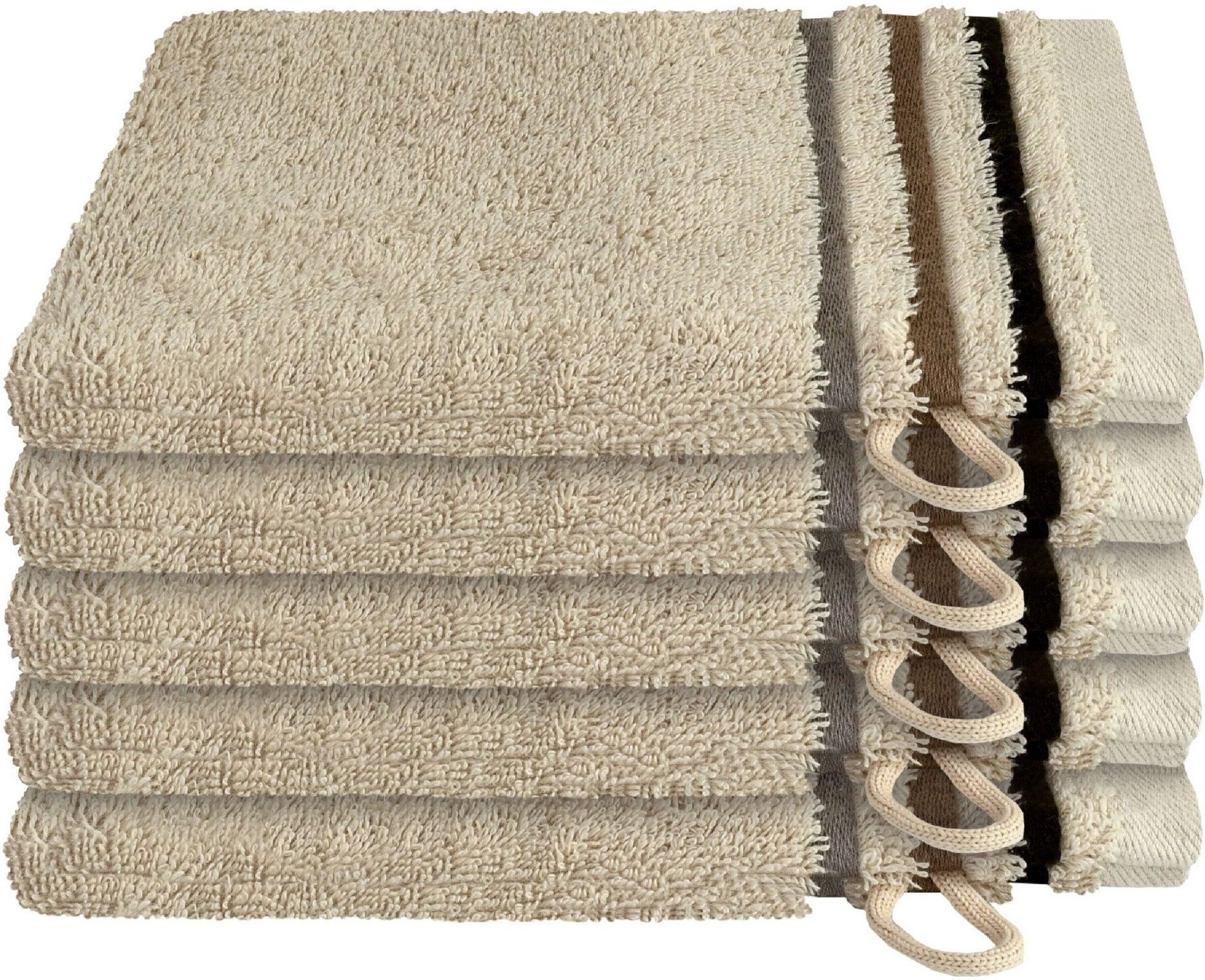 Schiesser Waschhandschuh Skyline Color aus 100 % Baumwolle mit eleganter Streifenbordüre, (5-St), OEKO-TEX® MADE IN GREEN