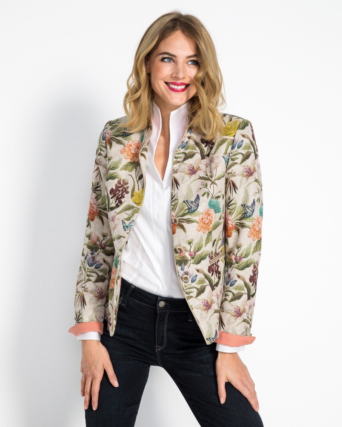 Damen Jacken Reitmayer Trachtenjacke Kurze Trachtenjacke mit Blumendruck