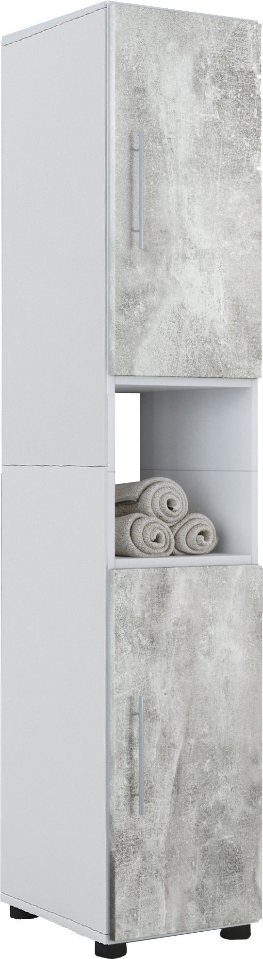 VCM Hochschrank Hochschrank / Weiß (1-St) Flandu Badmöbel Beton-Optik Holz Badschrank