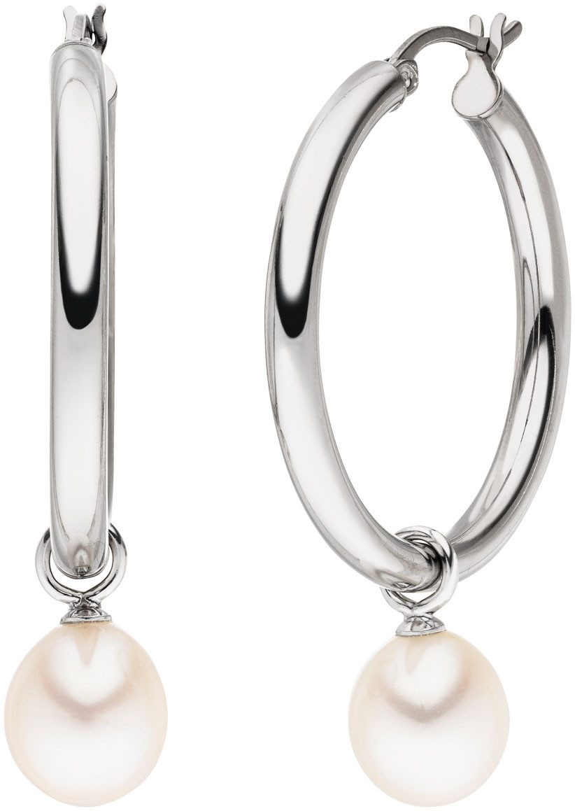 Adriana Paar Creolen Schmuck Geschenk Silber 925 Ohrringe La Maddalena, Made in Germany - mit Süßwasserzuchtperle - Einhänger abnehmbar