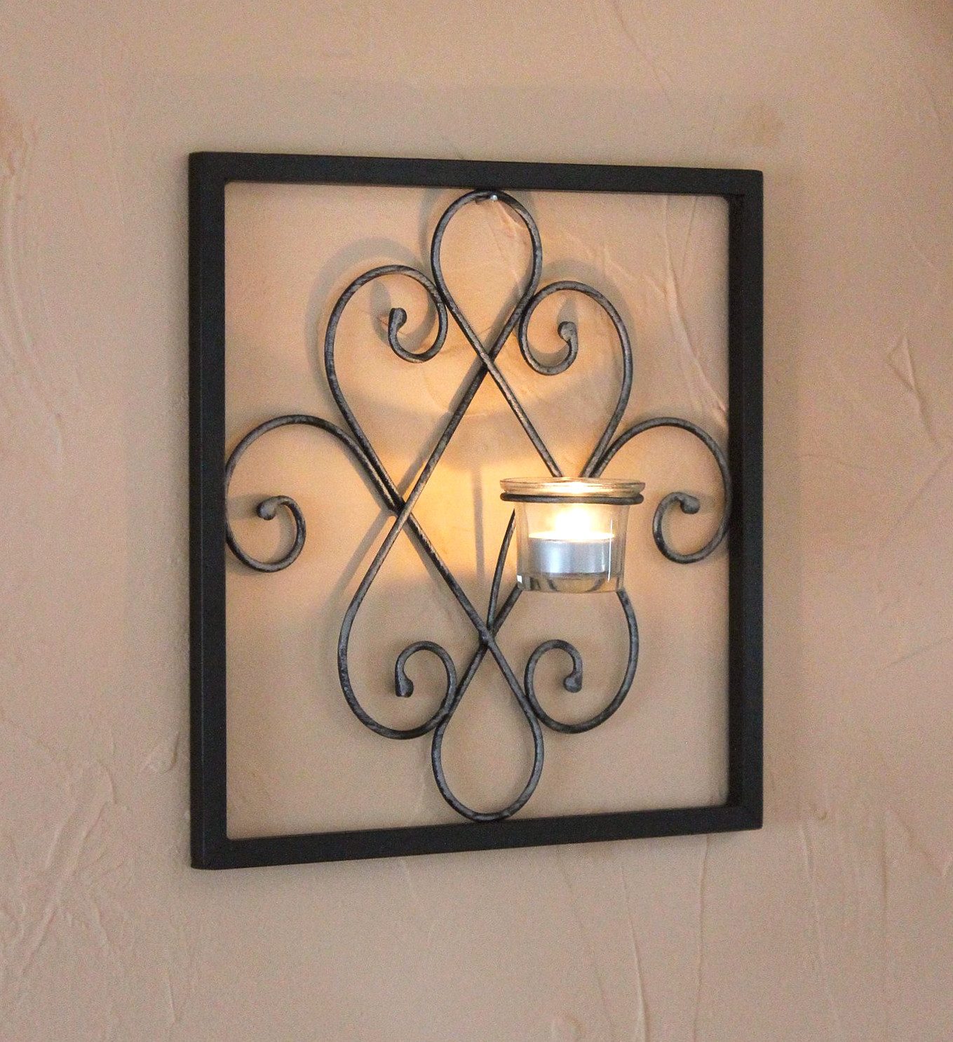 DanDiBo Wandkerzenhalter Wandteelichthalter Arabika Metall Wand Schwarz 31 cm Teelichthalter, Kerzenhalter Wandkerzenhalter Wandleuchter