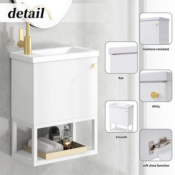 XDeer Waschbecken Badmöbel Waschbecken mit Waschtischunterschrank 40 cm, Einbauwaschtisch, wandmontiert weiß, Kleine Gästebadmöbel