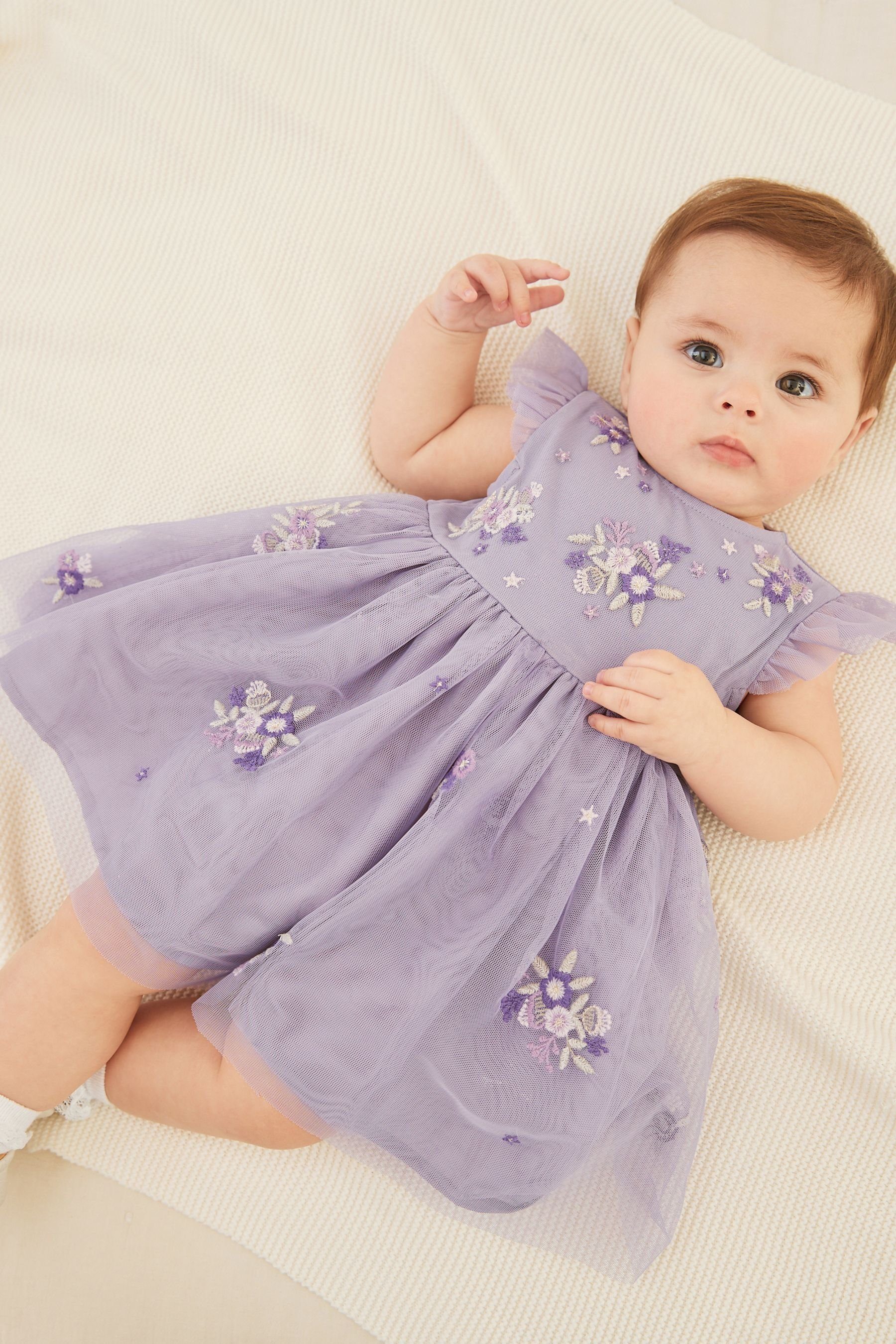 Tüllkleid Mesh Lilac Verziertes Babykleid Purple mit Next (1-tlg)