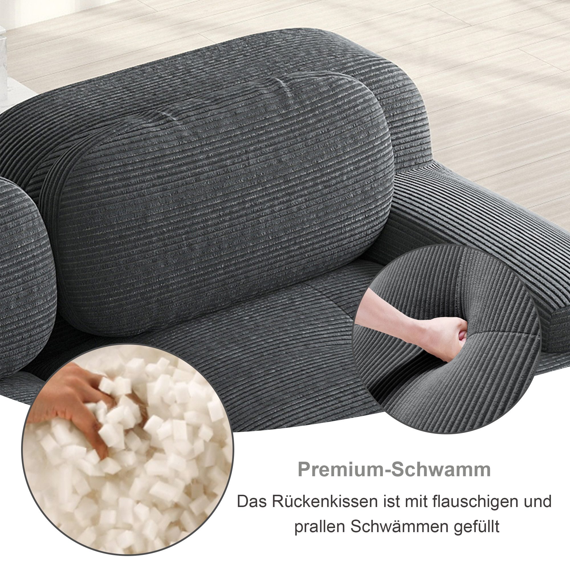 Odikalo 3-Sitzer modular kombinierbar Polstersofa Chaiselongue, 82'' Loveseat-Sofa aus Cordstoff, modular kombinierbar mit geschwungenen Armlehnen und rutschfes – Bild 3 von 5