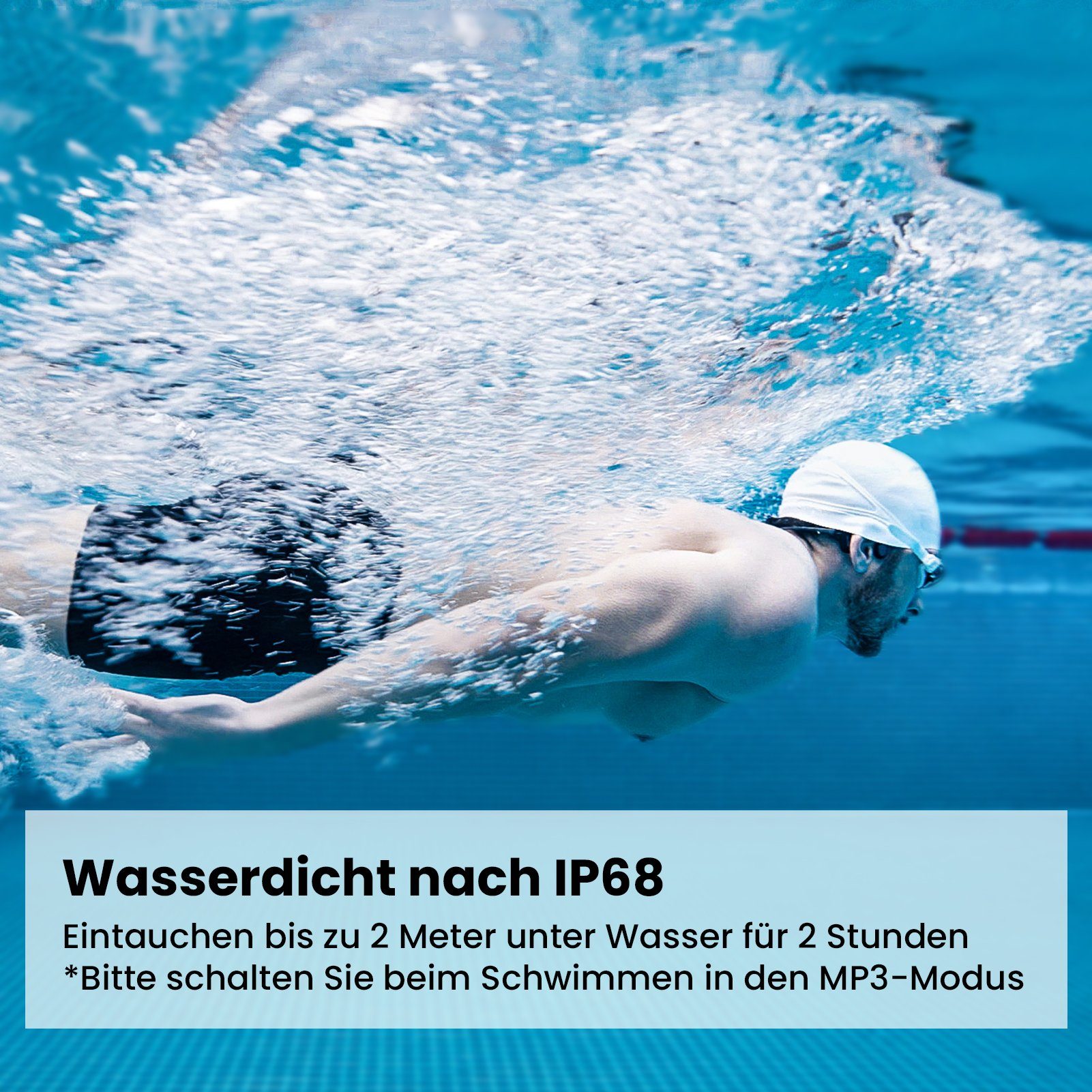 Ulife Knochenschall-Kopfhörer, IP68 Bluetooth-Kopfhörer Wasserdicht Mikrofon) Blau Plus (Bluetooth, MP3-Speicher, Run 32 GB MOJAWA- nach mit