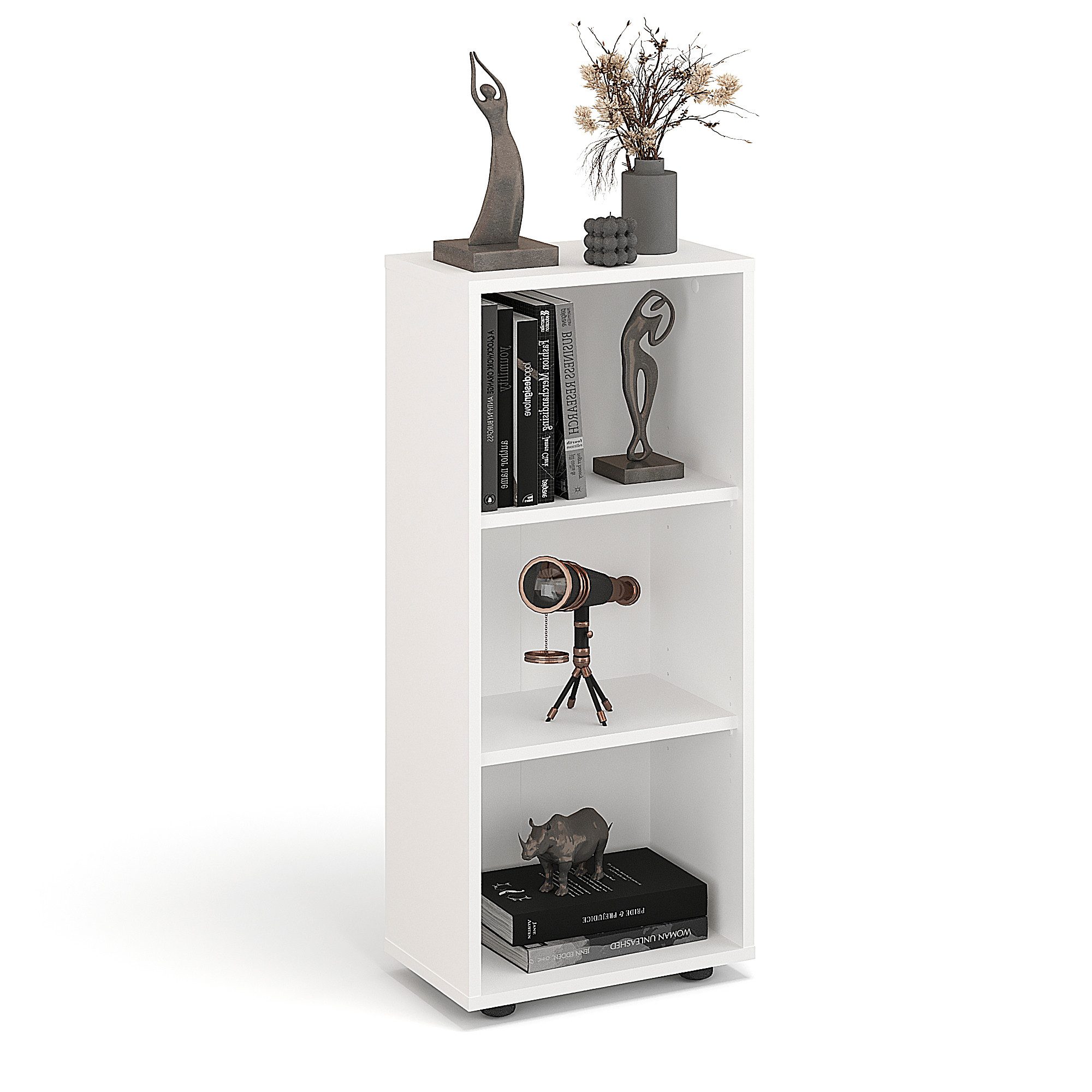 KOMTO Bücherregal Lumo 40 cm Weiß Regal mit 3, 4 or 6 Ebenen und Höhenverstellbare, Regale Standregal Aufbewahrungsregal Bookshelf