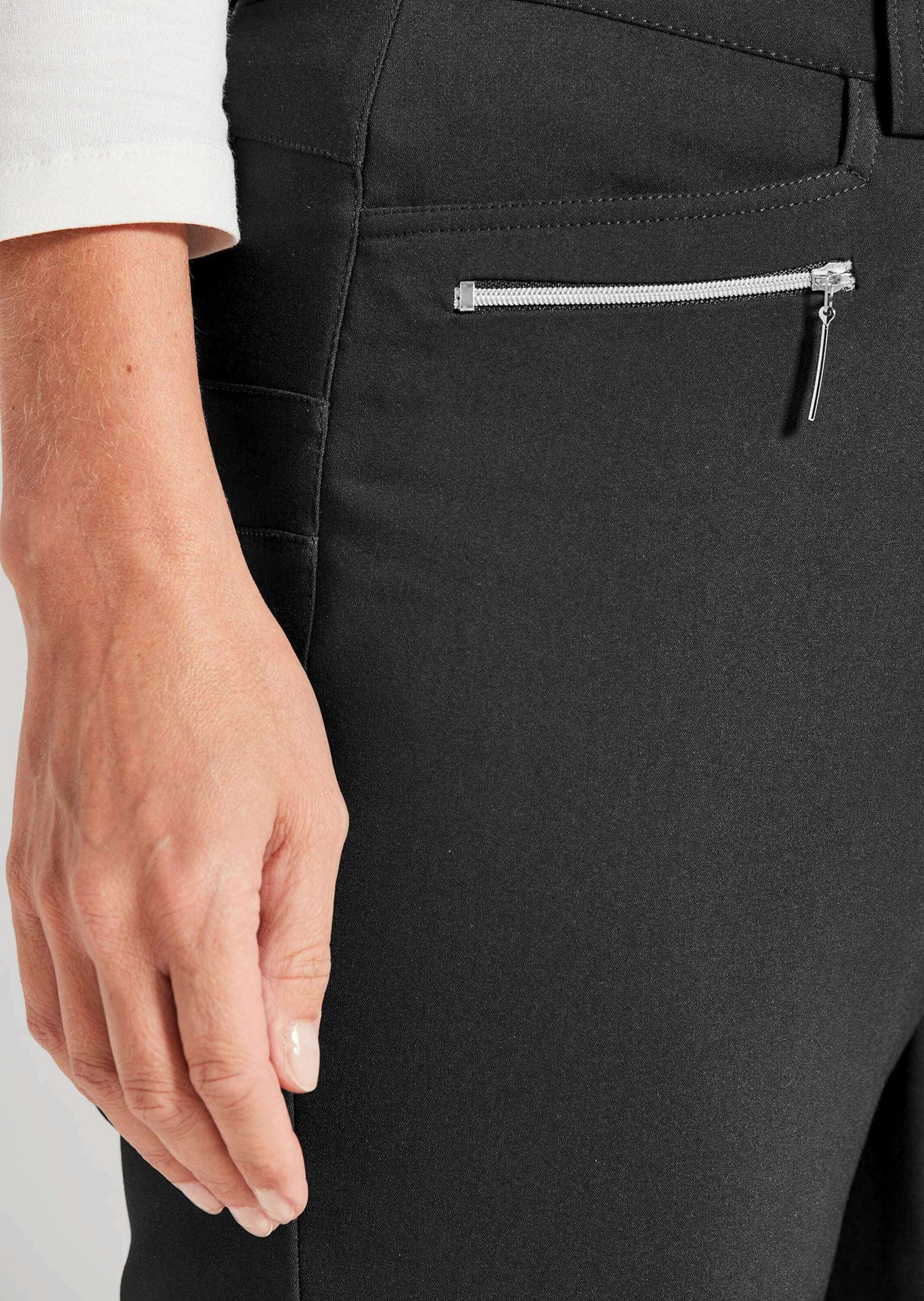 GOLDNER Stretch-Hose Kurzgröße: Lange Schlupfhose BELLA Businesshose mit Formbund und Zierdetails, Bauchweg, Baumwolle