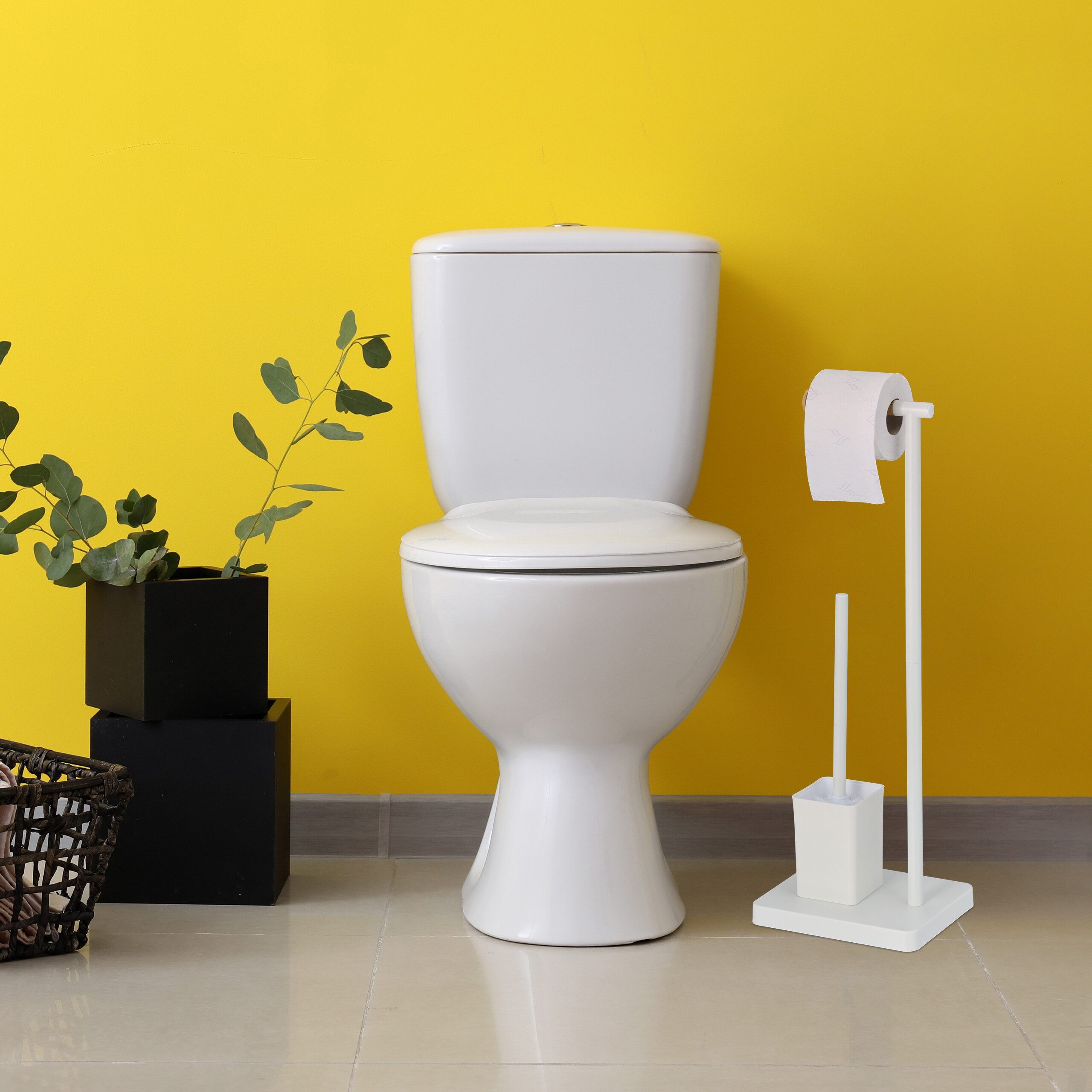 relaxdays WC-Garnitur mit 2 Ersatz Bürstenköpfe, weiß günstig online kaufen