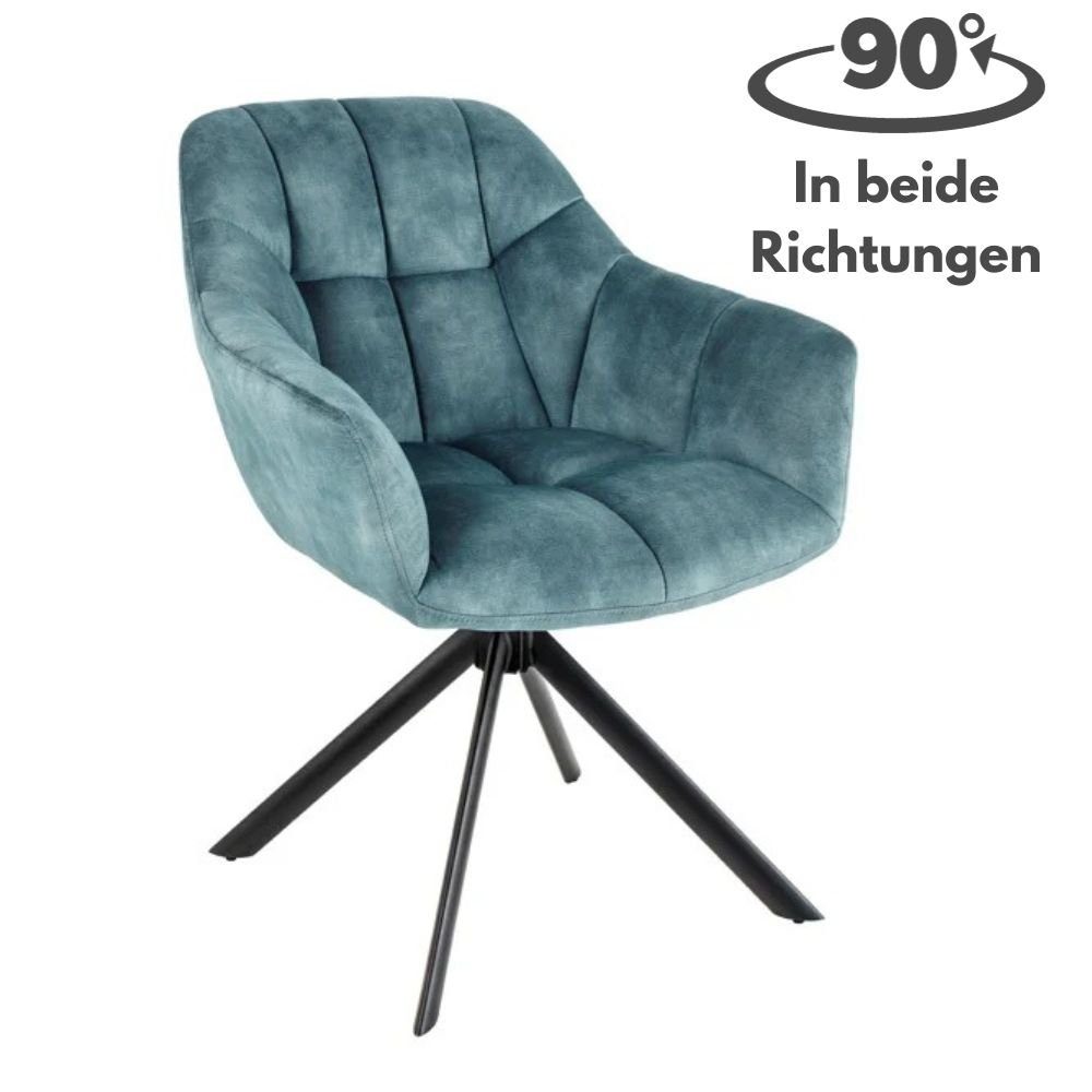 LebensWohnArt Stuhl Moderner Drehstuhl Metallgestell blau LYON Samt