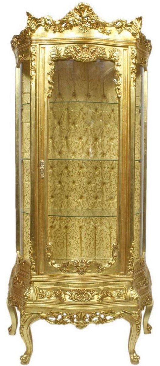 Casa Padrino Vitrine Barock Vitrine Gold 80 x 40 x H. 200 cm - Prunkvoller Barock Vitrinenschrank mit Glastür und wunderschönen Verzierungen - Barock Möbel