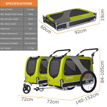 TIGGO Fahrradhundeanhänger DOGGYHUT® XL Hundefahrradanhänger & Jogger Fahrradanhänger, Geeignet für große Hunde - Maximale Schulterhöhe des Hundes: 60 cm