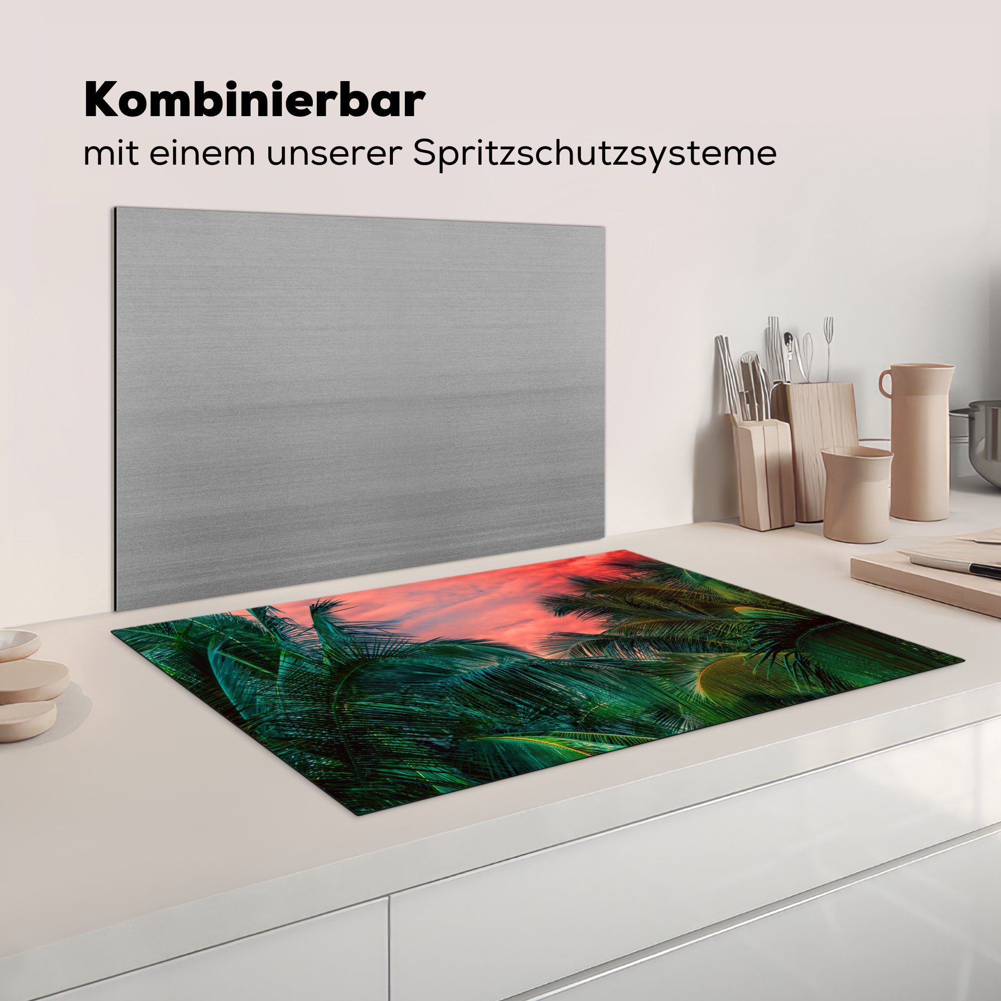 MuchoWow Lanka, cm, rosa küche, 81x52 Palmen Ceranfeldabdeckung Vinyl, Schutz Herdblende-/Abdeckplatte die Himmel, mit (1 für Sri Induktionskochfeld tlg),